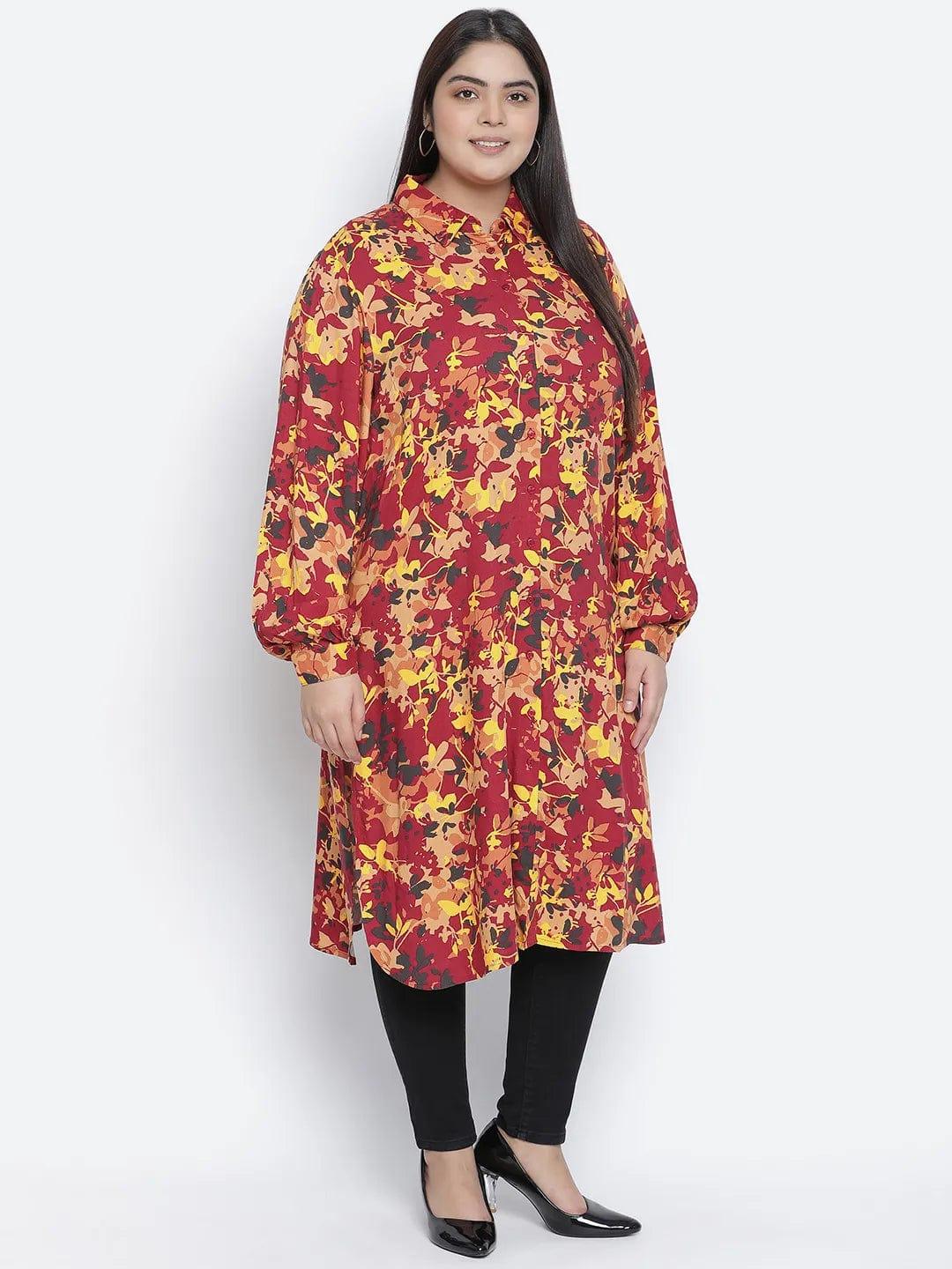 Dareing Floral Print Multicolor Plus Size Women Tunic. - Image 4