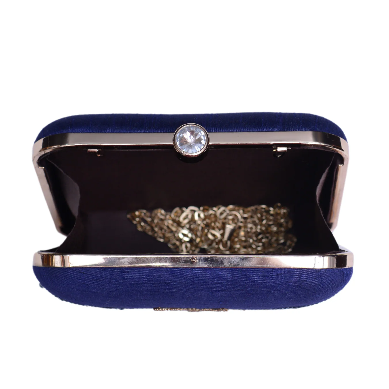 Dark Blue Embroidered Work Art Silk Clutch - Image 5
