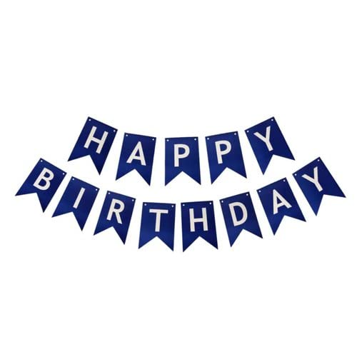 Dark Blue Happy Birthday Banner And Rose Gold Metallic Balloons (Pack of 30) - Image 2