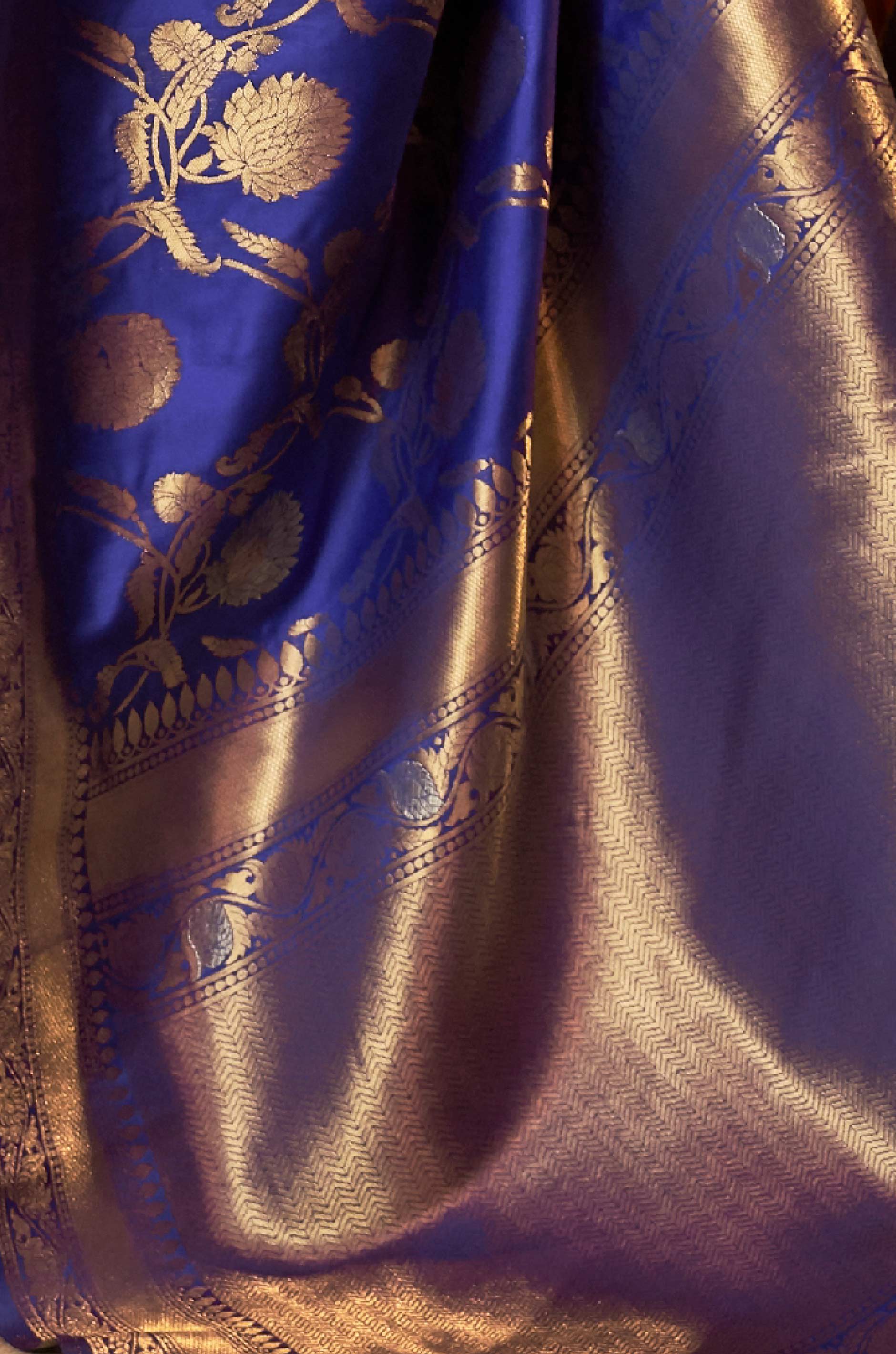 Dark Blue Woven Banarasi Silk Saree - Image 2