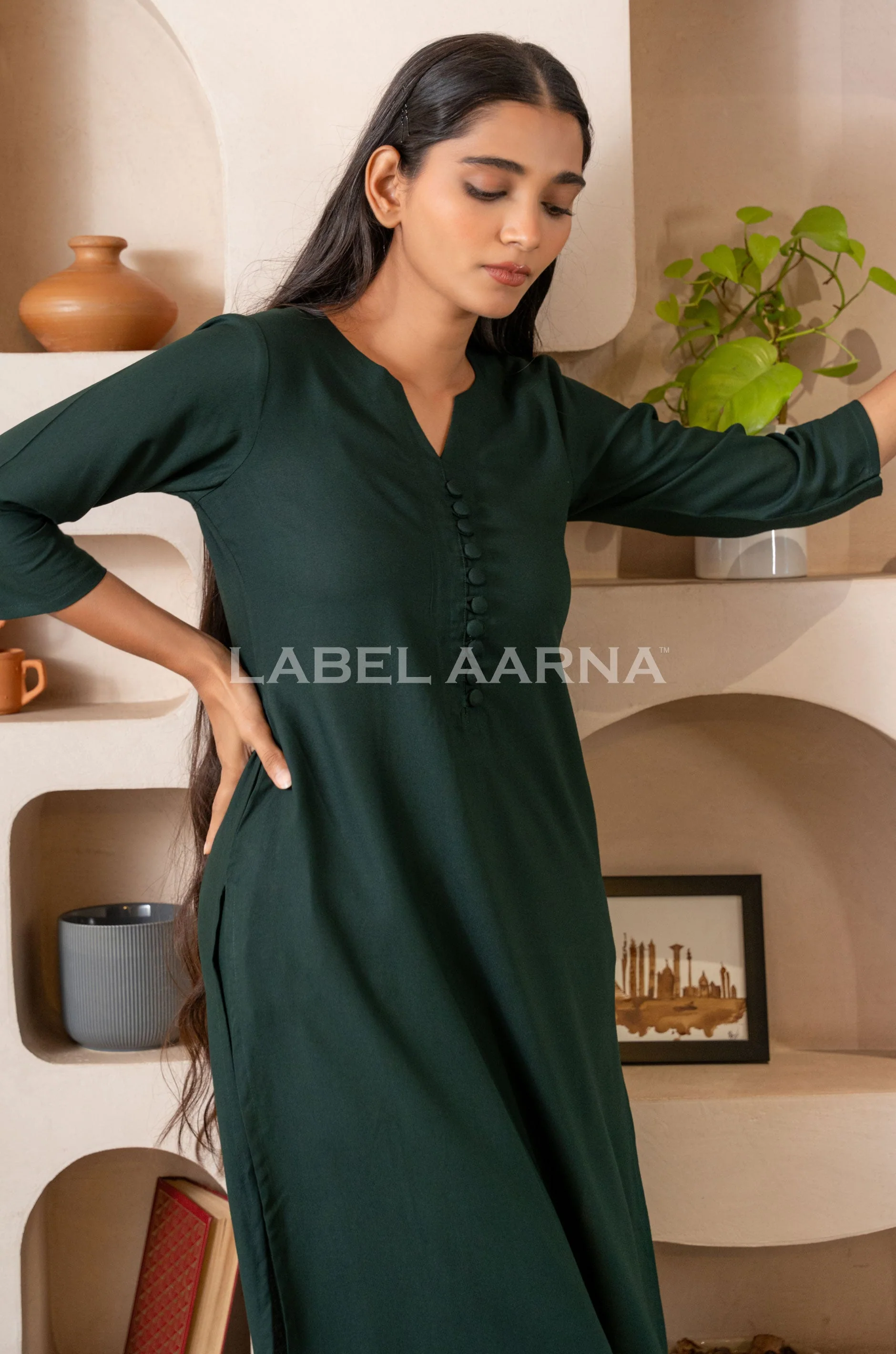 Dark Green Viscose Rayon Kurta And Pant - Image 3