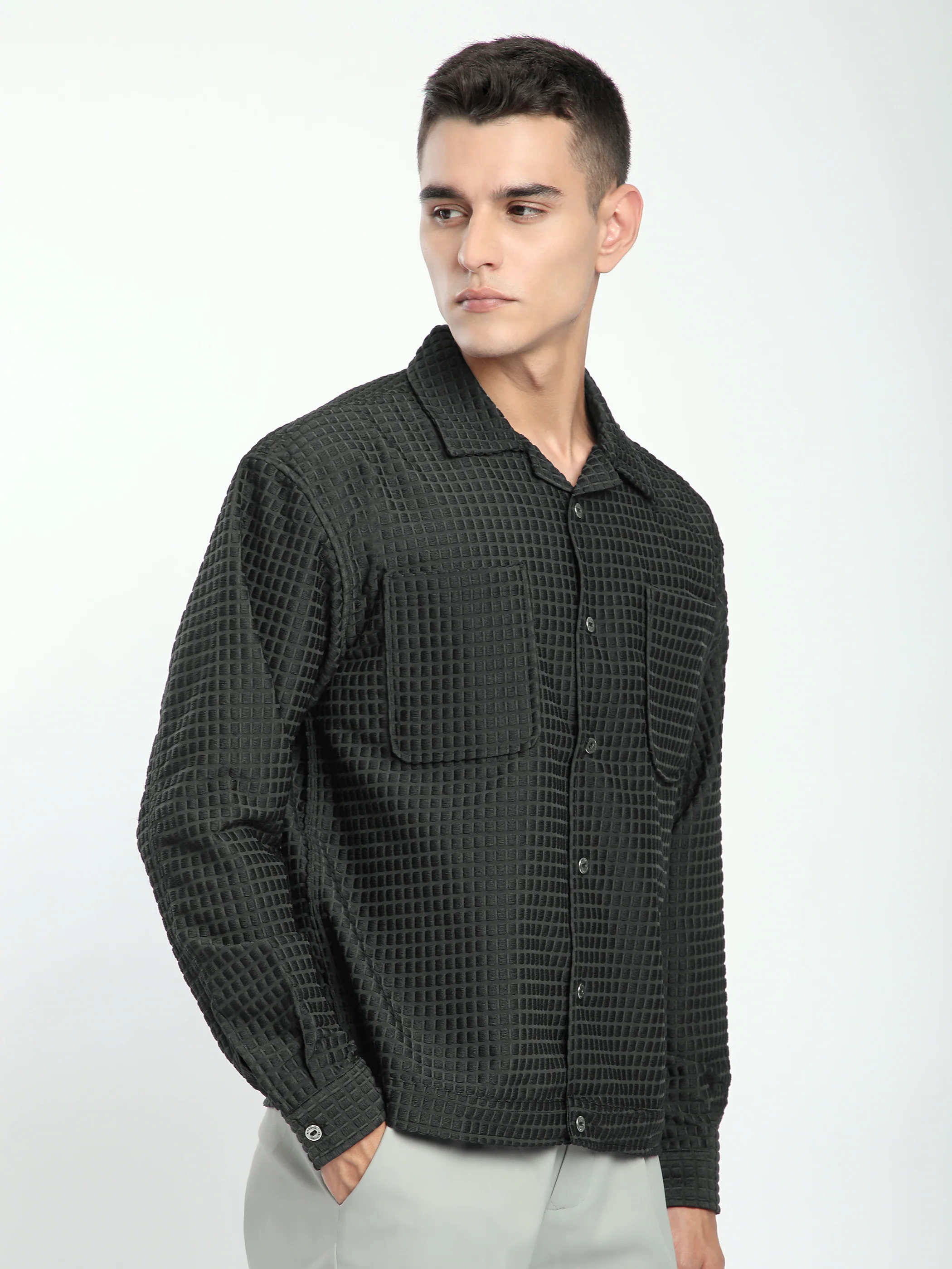 Dark Grey Bubble Textured Shacket - Image 2