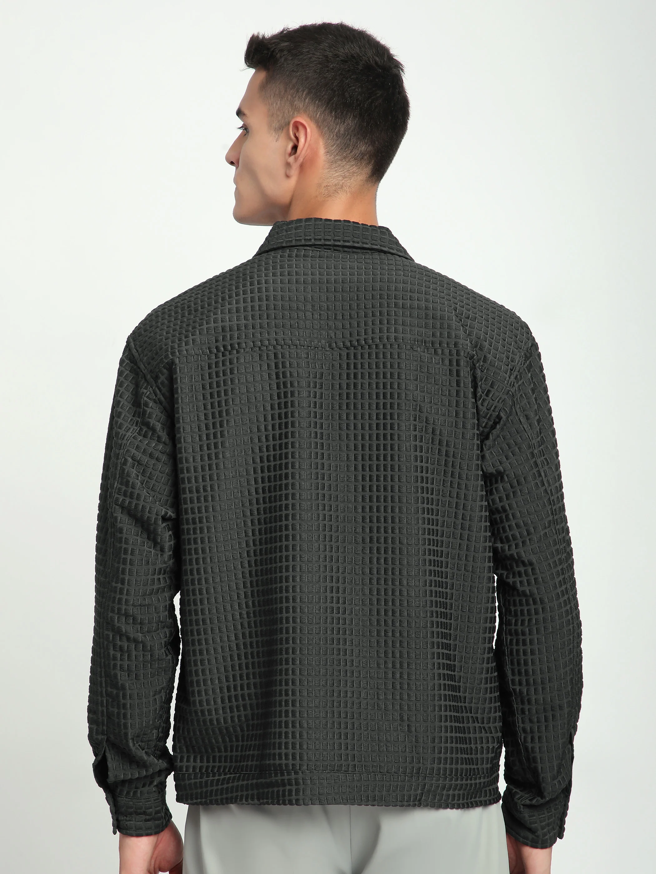 Dark Grey Bubble Textured Shacket - Image 3