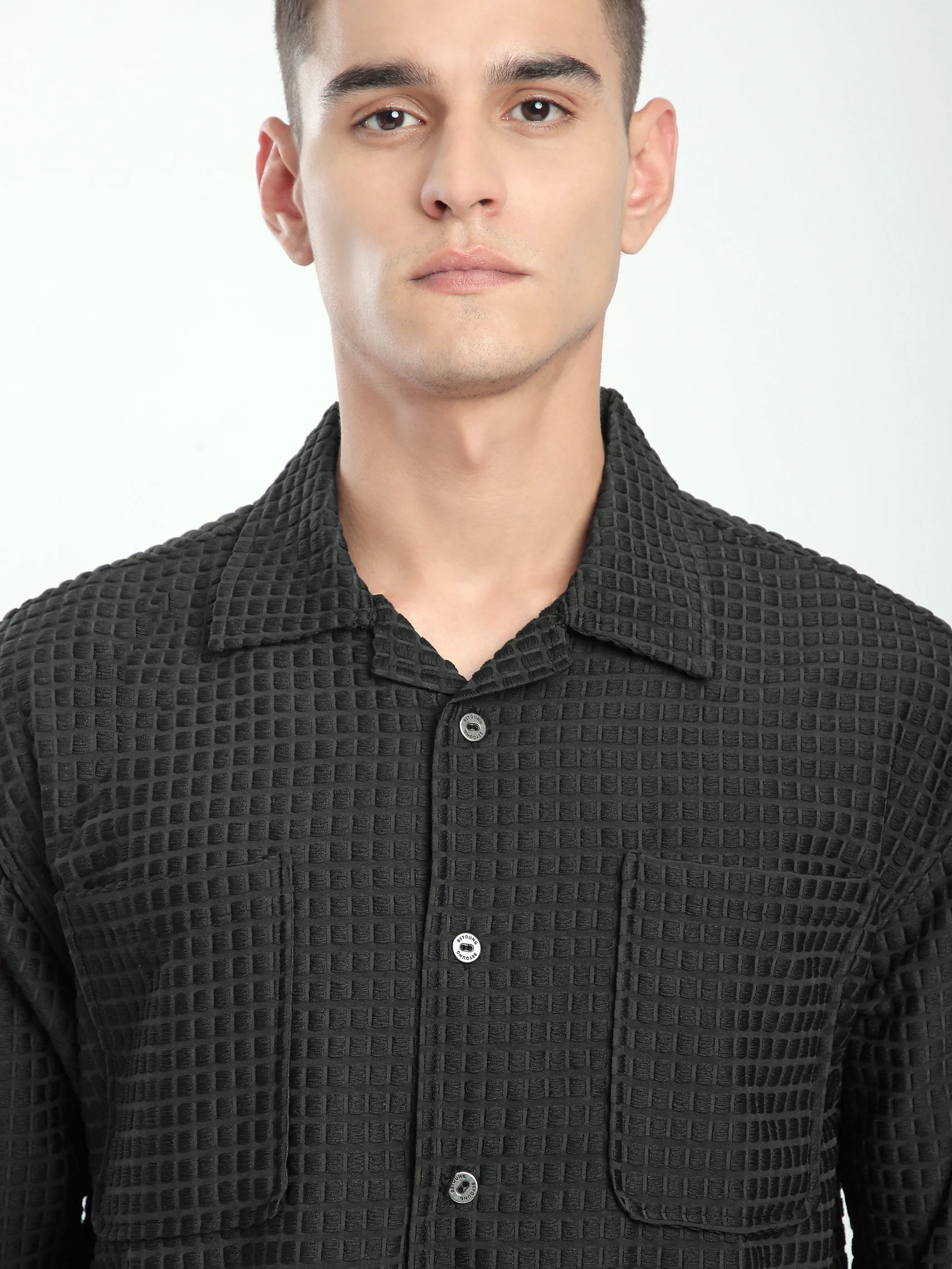 Dark Grey Bubble Textured Shacket - Image 5