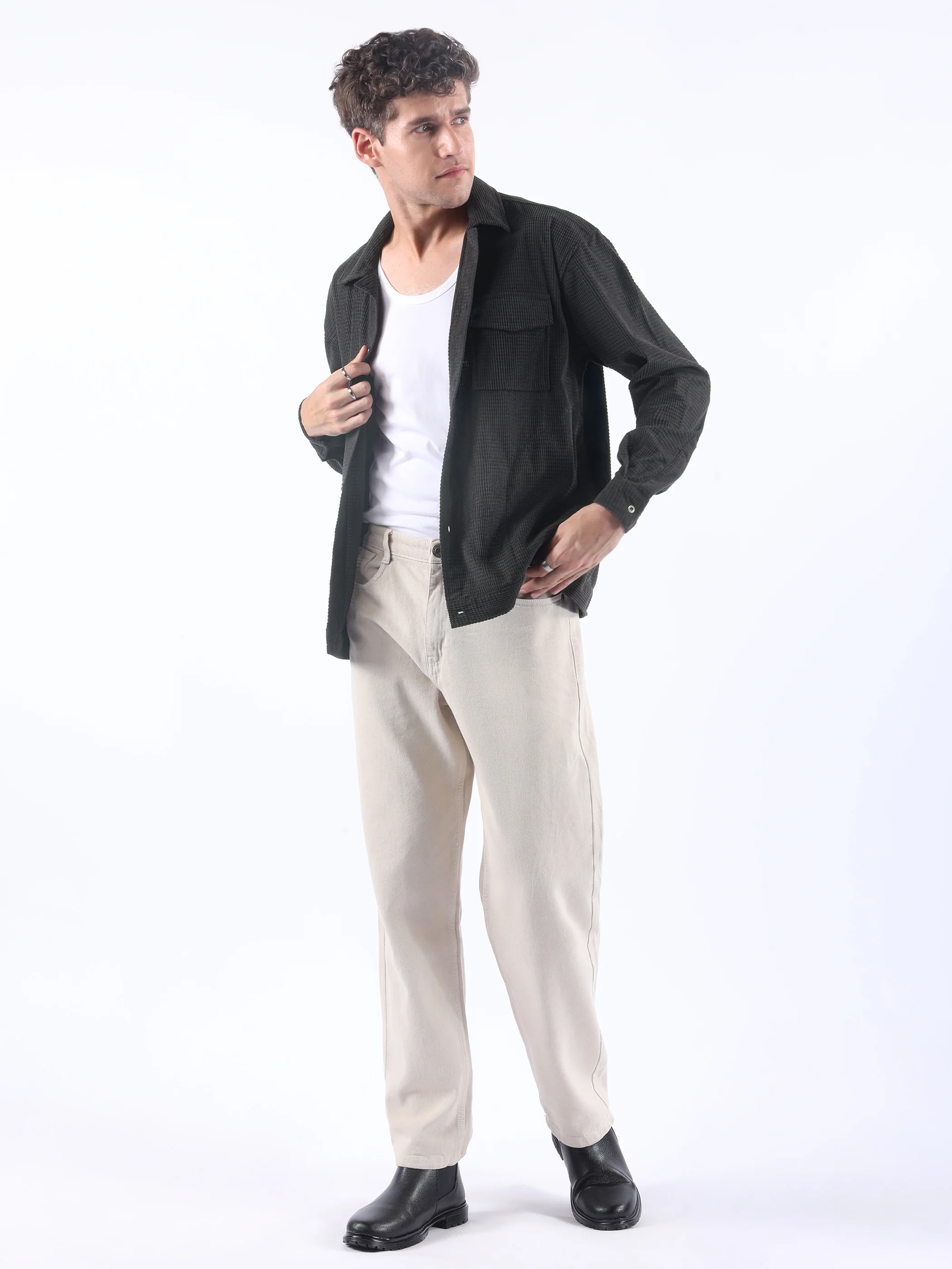 Dark Grey Waffle Corduroy Shacket - Image 4