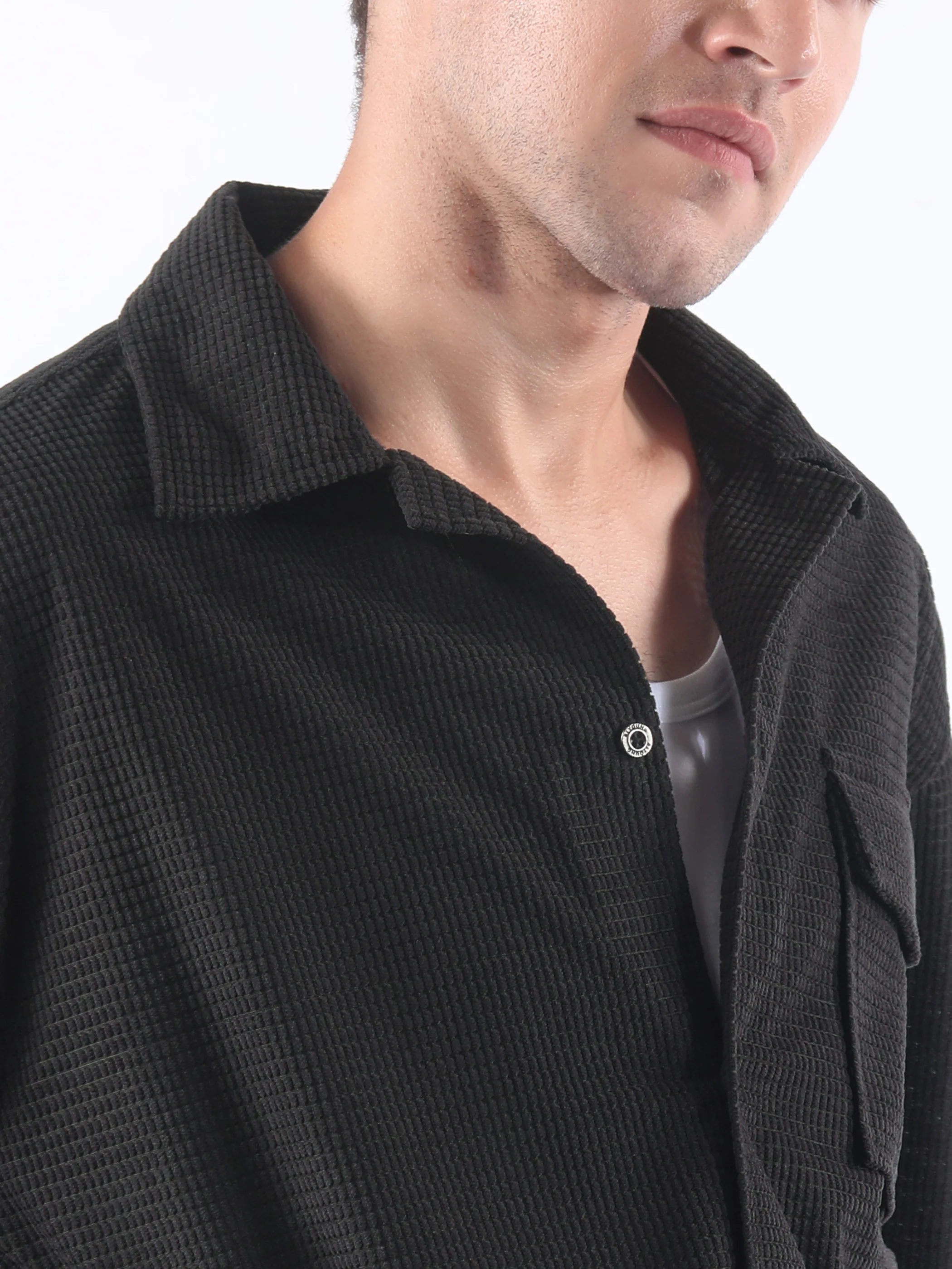 Dark Grey Waffle Corduroy Shacket - Image 5