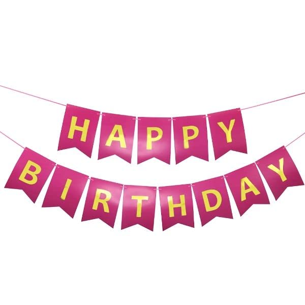 Dark Pink Happy Birthday Banner And White Metallic Balloons (Pack of 30) - Image 2