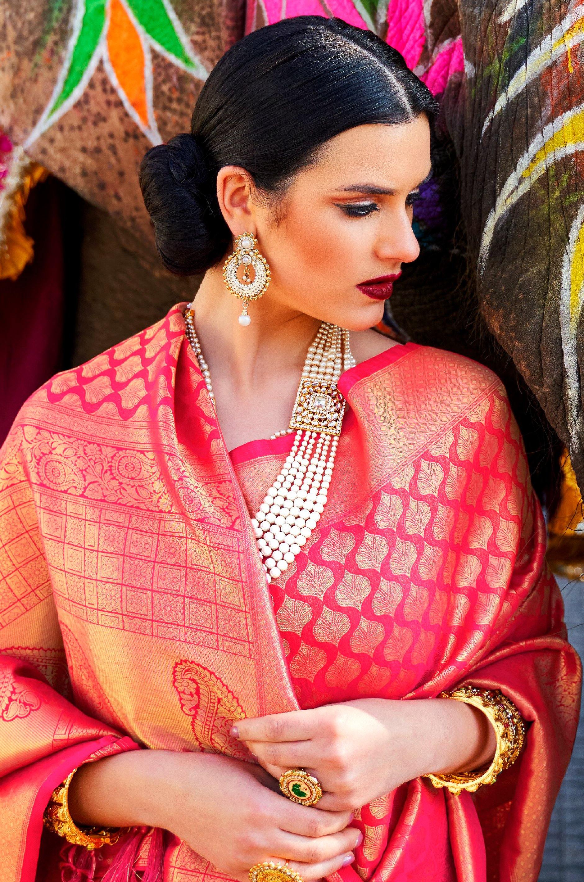 Dark Pink Kanjivaram Silk Saree - Image 4