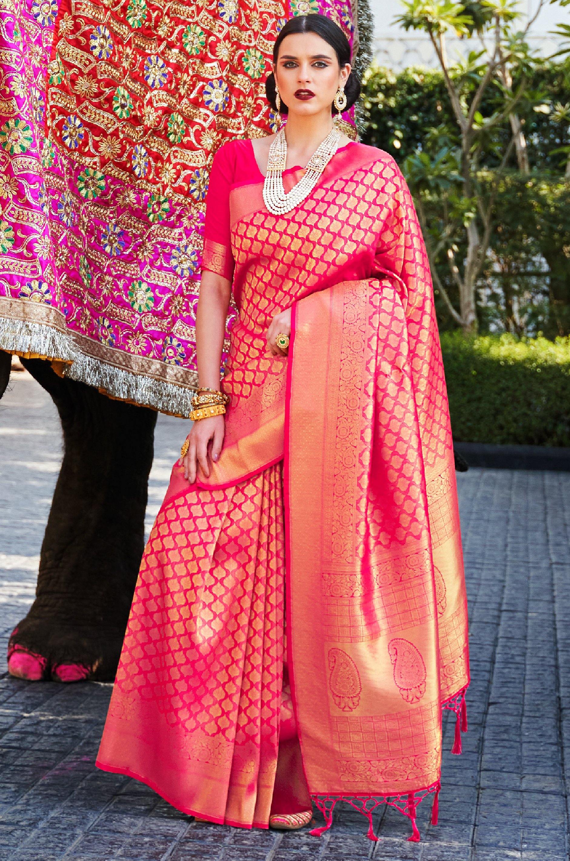 Dark Pink Kanjivaram Silk Saree - Image 5