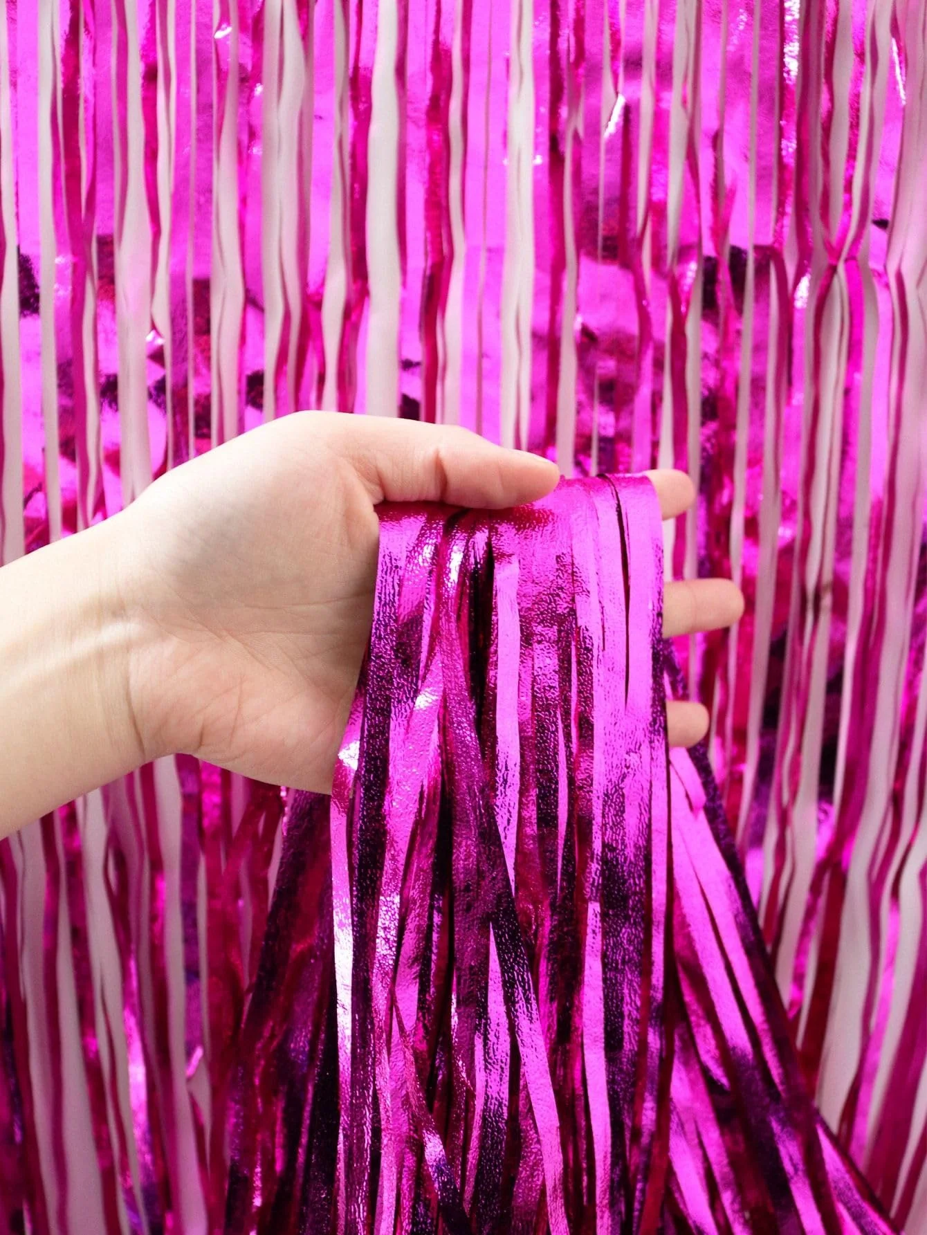 Dark Pink Tinsel Fringe Curtains - Image 2
