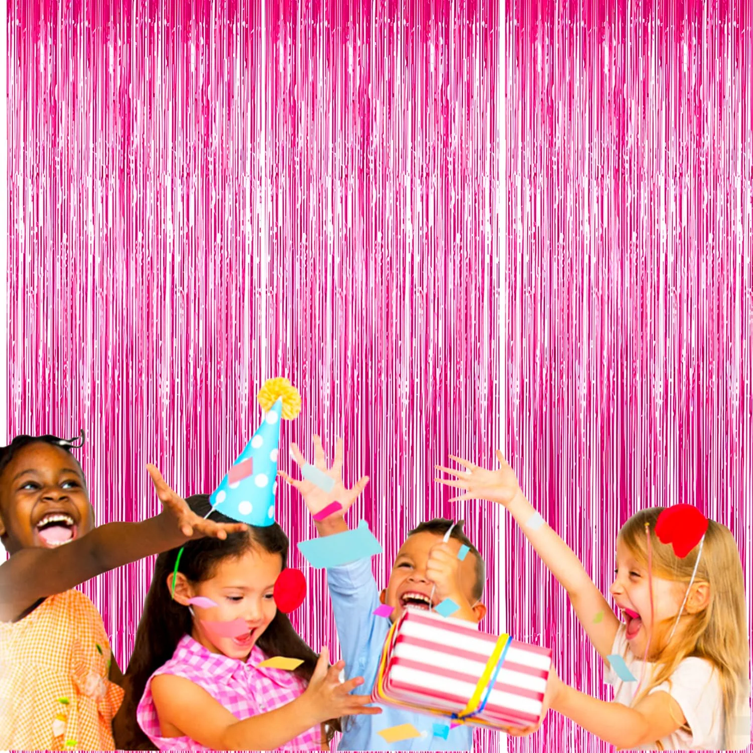 Dark Pink Tinsel Fringe Curtains - Image 6