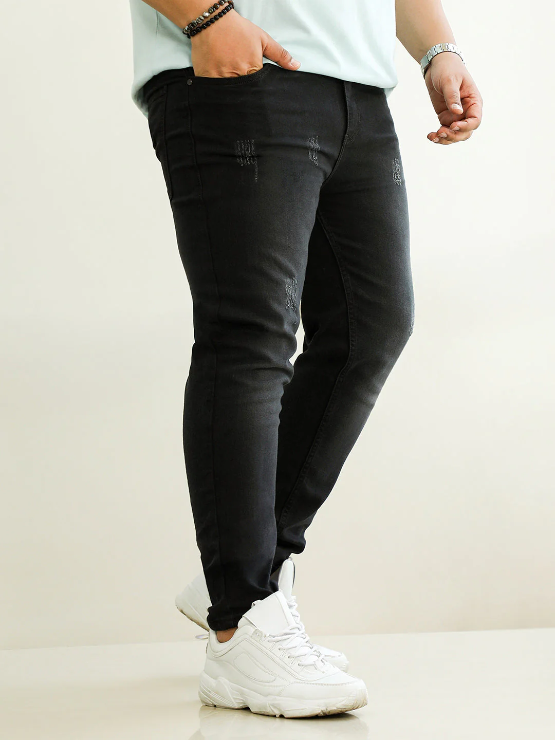 Dark-Wash Distressed Denim Jeans - Image 3