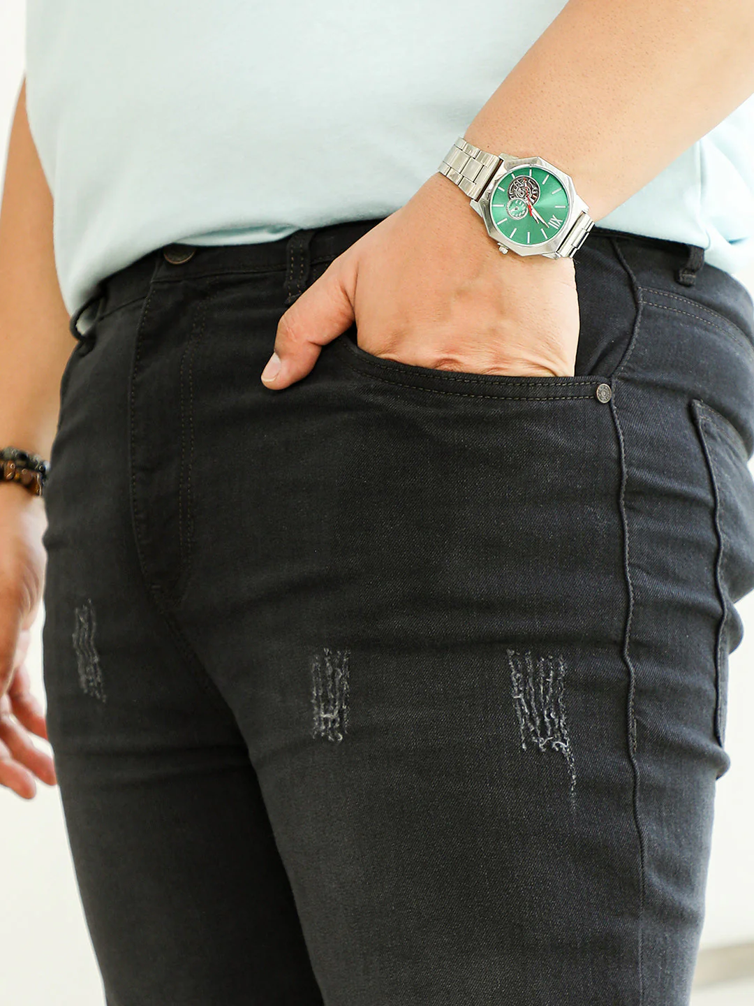 Dark-Wash Distressed Denim Jeans - Image 7