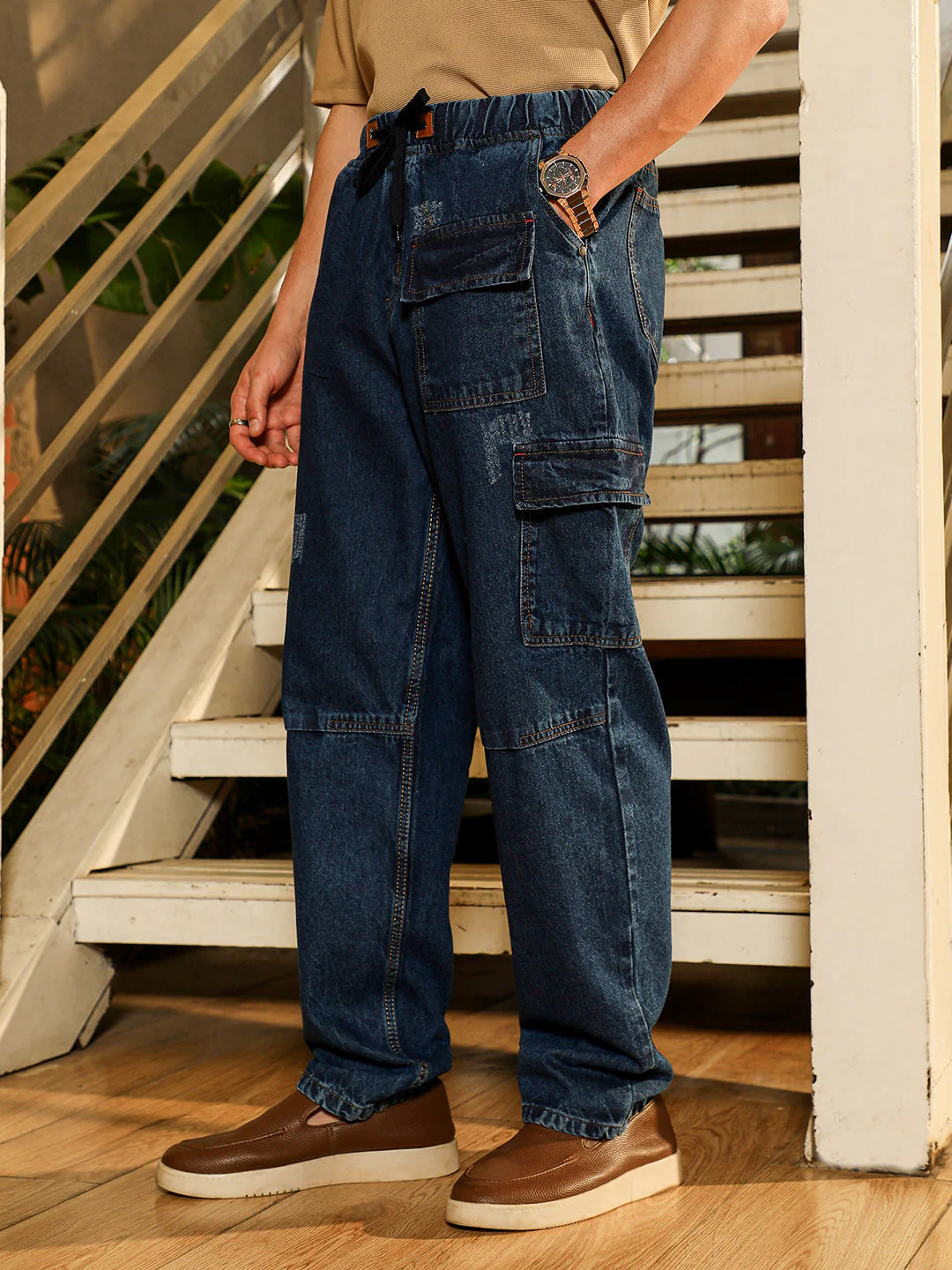 Dark-Wash Utility Denim Jeans - Image 3