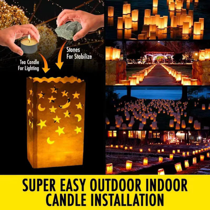 Decorative Paper Candle Bags White Luminary Bags 10pcs/set - Image 3