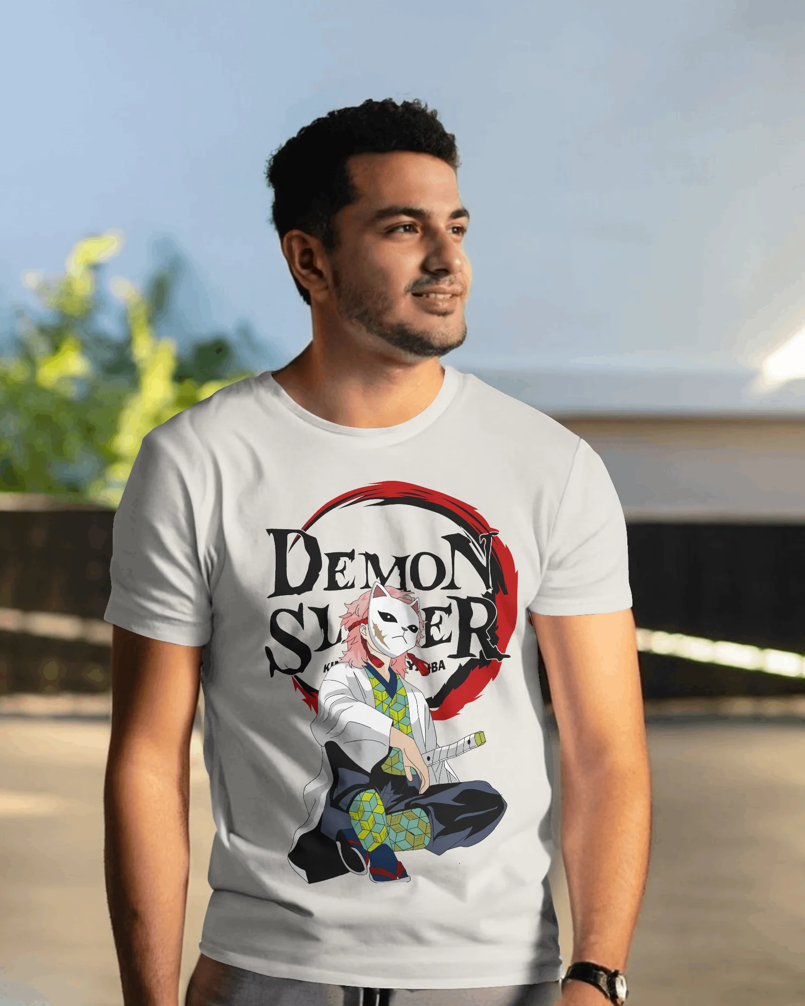 Demon Slayer Masked Swordsman Graphic T-Shirt (White) - Image 2