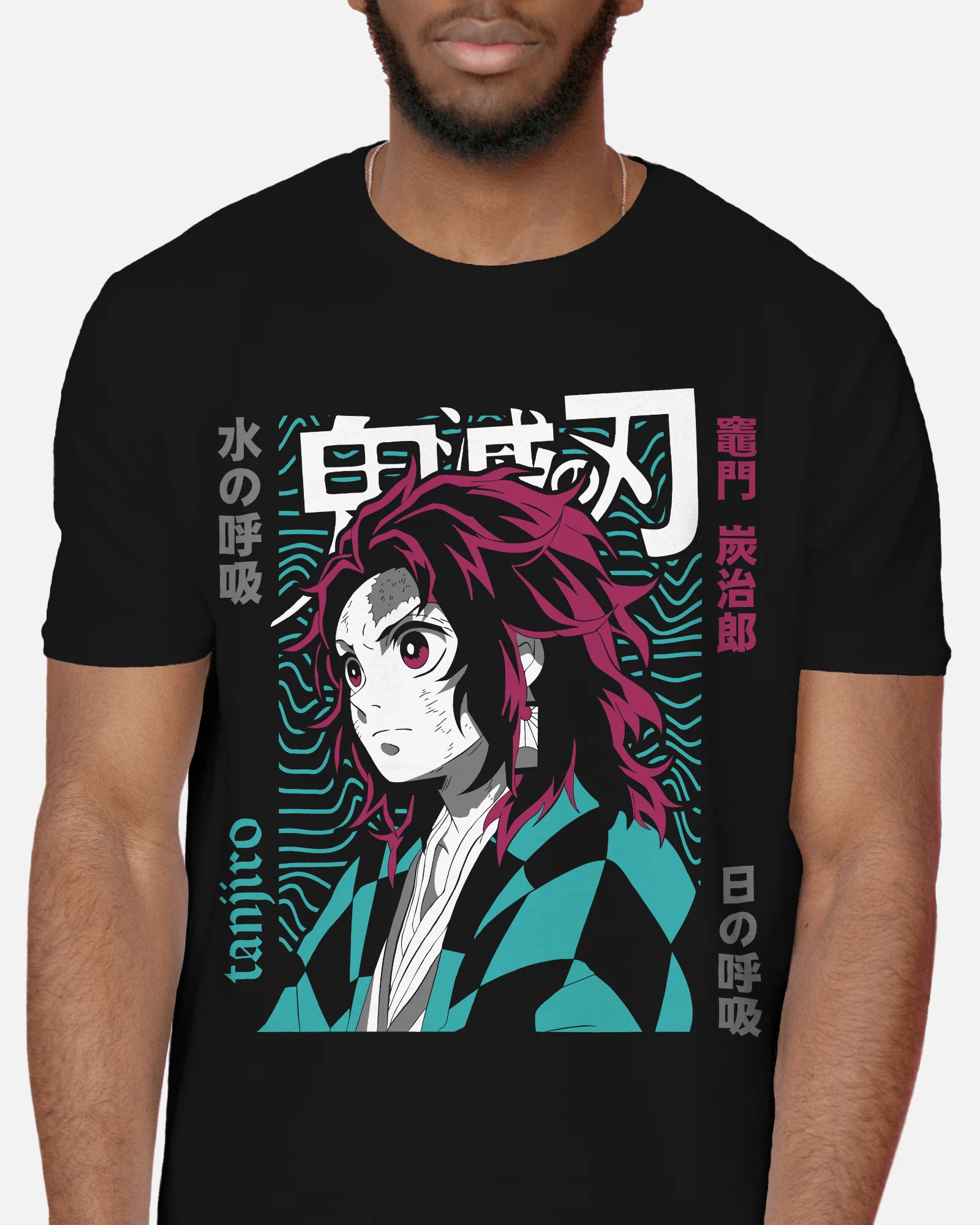 Demon Slayer Tanjiro Neon Graphic T-Shirt (Black) - Image 2