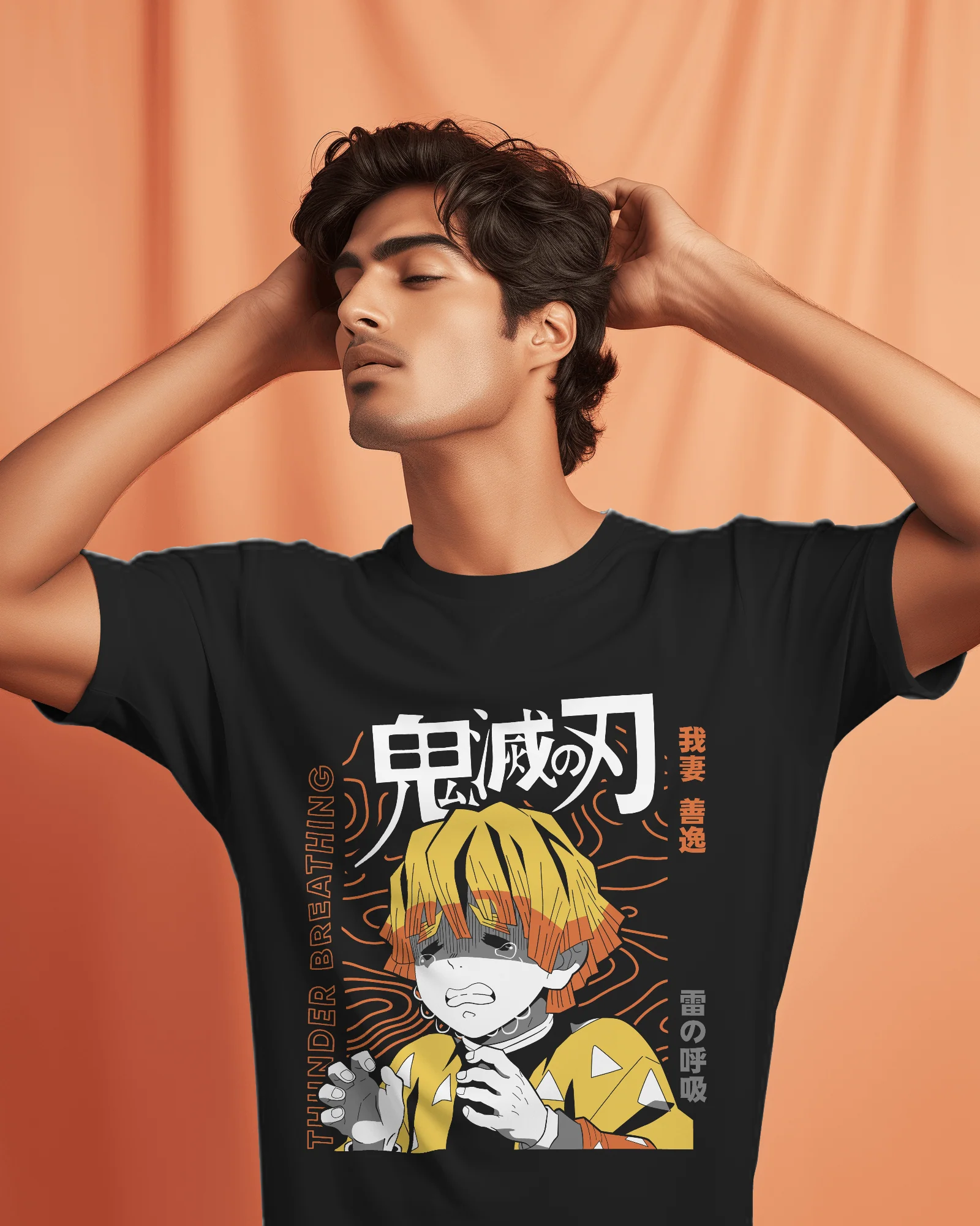 Demon Slayer Zenitsu Thunder Breathing Graphic T-Shirt – Black - Image 2