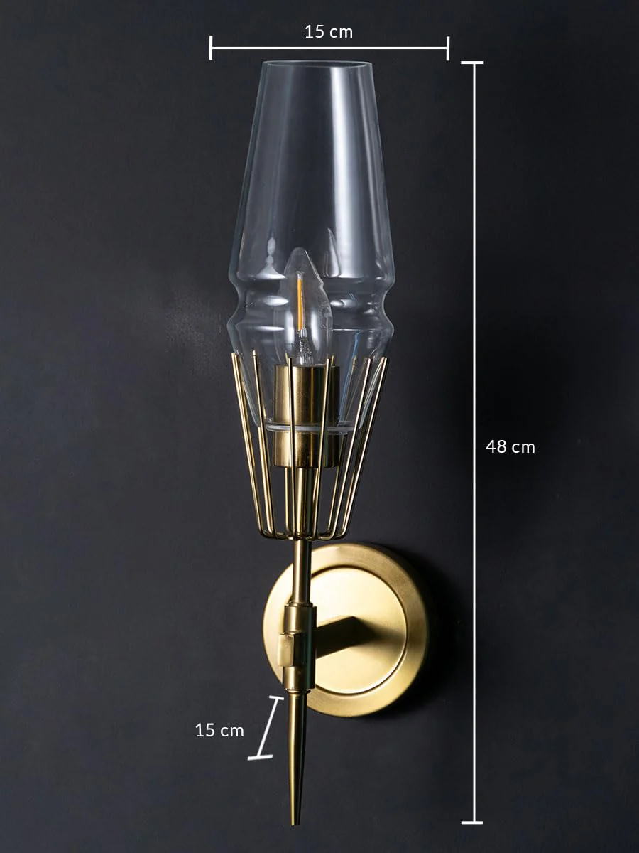 Diamond Shape Glass & Metal Golden Wall Lamp - Image 4