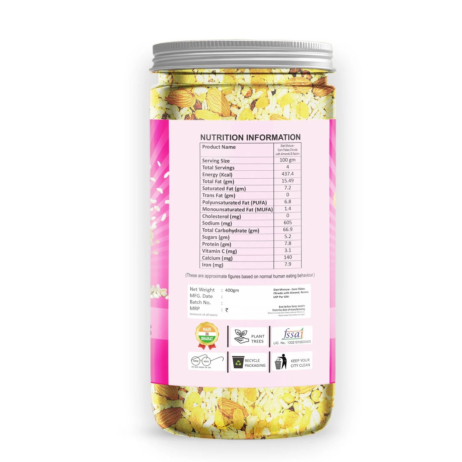 Diet Mixture Corn Flakes Chiwda With Almond, Raisins - Image 3
