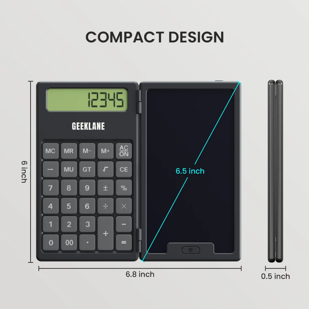 DigiFold:  2-in-1 Foldable Calculator & LCD Writing Pad – 12-Digit Pocket Calculator with 6.5-Inch Screen & Stylus for Office, School & On-the-Go Use - Image 7