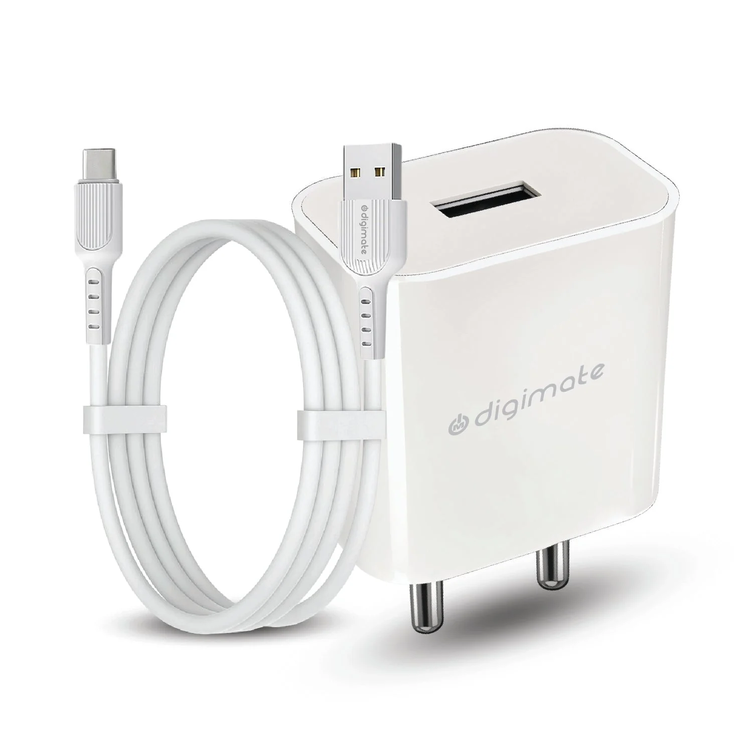 Digimate 15W Single USB Port Charger With V8-Type-C Cable, Fast Charging Universal Compatibility