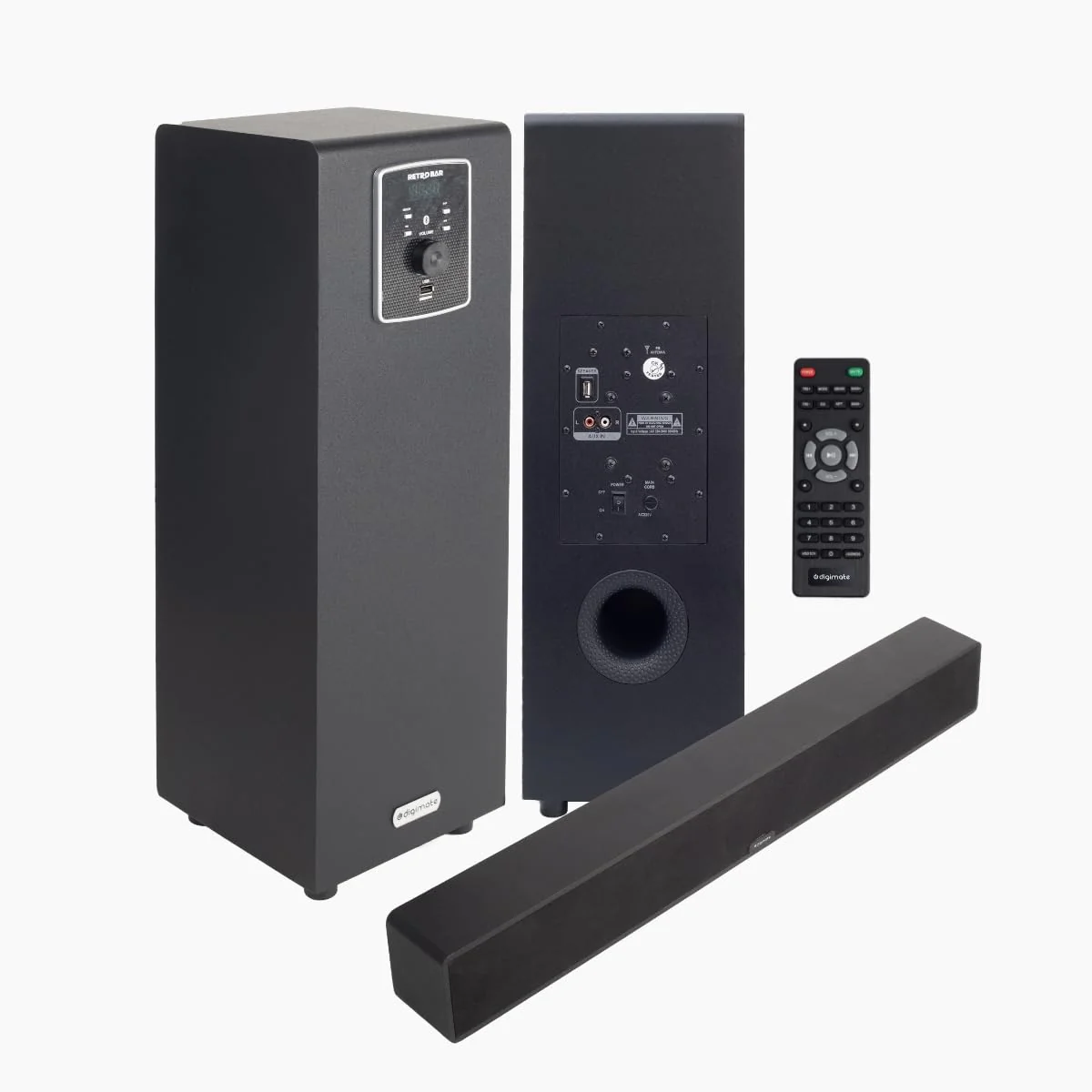 Digimate DG-SB01 100W Bluetooth Soundbar | 2.1 Channel Home Theatre |Deep Bass from 5.25� Subwoofer |BT v5.3, AUX, USB Connectivity | 4 EQ Modes | Sleek Remote & LED Display (Platinum Black)