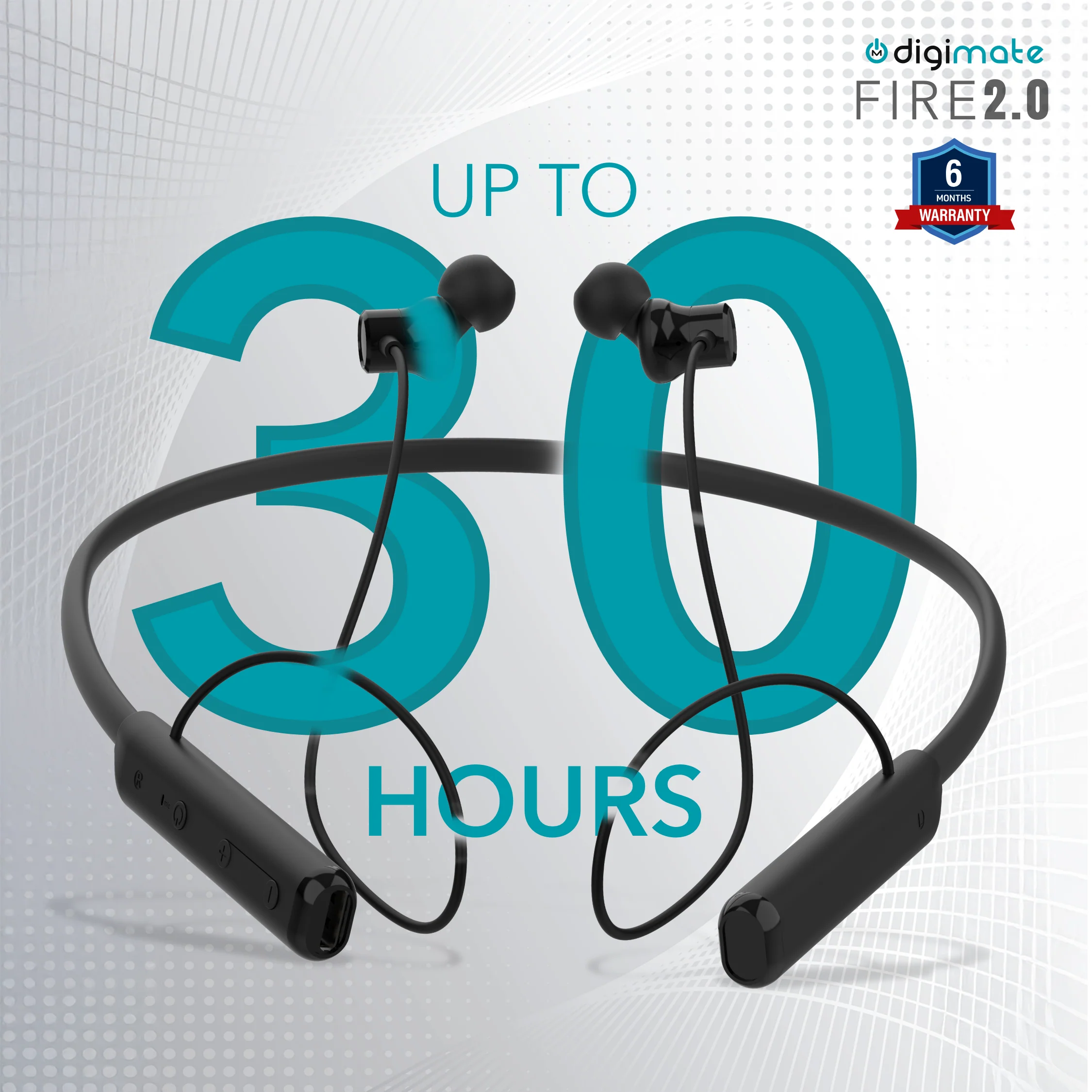 Digimate Fire 2.0 Wireless Neckband with Mic, 30 Hours Playtime, Fast Charging, Hi-Fi Stereo Sound, Bluetooth 5.0, Sweat-Proof (Model DG-NB-1003, Black) - Image 4