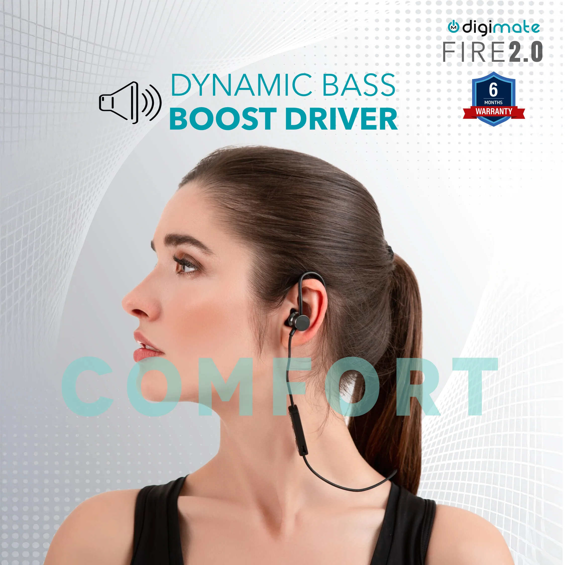 Digimate Fire 2.0 Wireless Neckband with Mic, 30 Hours Playtime, Fast Charging, Hi-Fi Stereo Sound, Bluetooth 5.0, Sweat-Proof (Model DG-NB-1003, Black) - Image 7