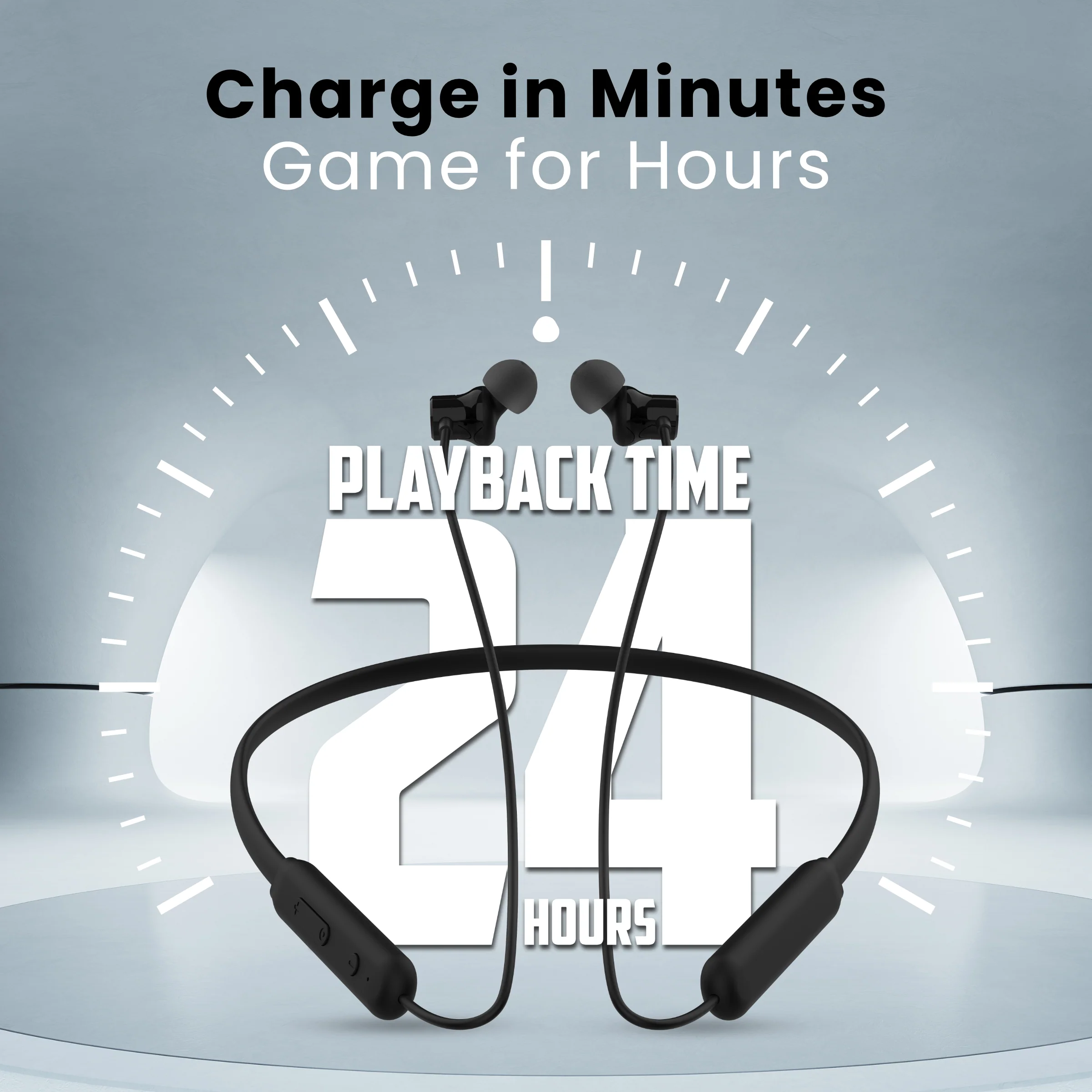 Digimate Gabbar 24Hours Playtime Wireless Bluetooth Neckband, Bluetooth 5.1, Fast Type-C Charging With Mic & Voice Assistant, IPX2 Waterproof (DG-NB-1011, Black) - Image 4