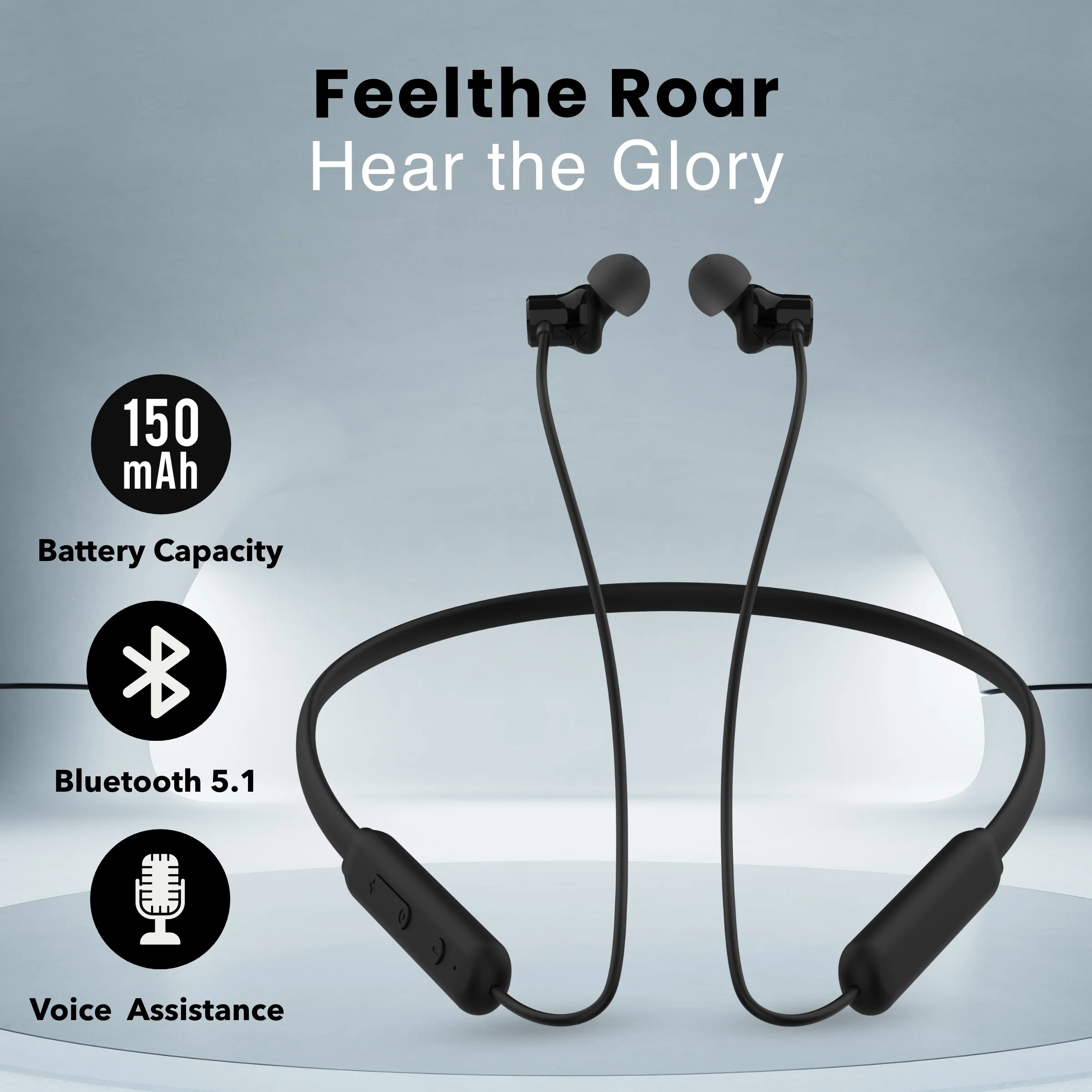 Digimate Gabbar 24Hours Playtime Wireless Bluetooth Neckband, Bluetooth 5.1, Fast Type-C Charging With Mic & Voice Assistant, IPX2 Waterproof (DG-NB-1011, Black) - Image 6