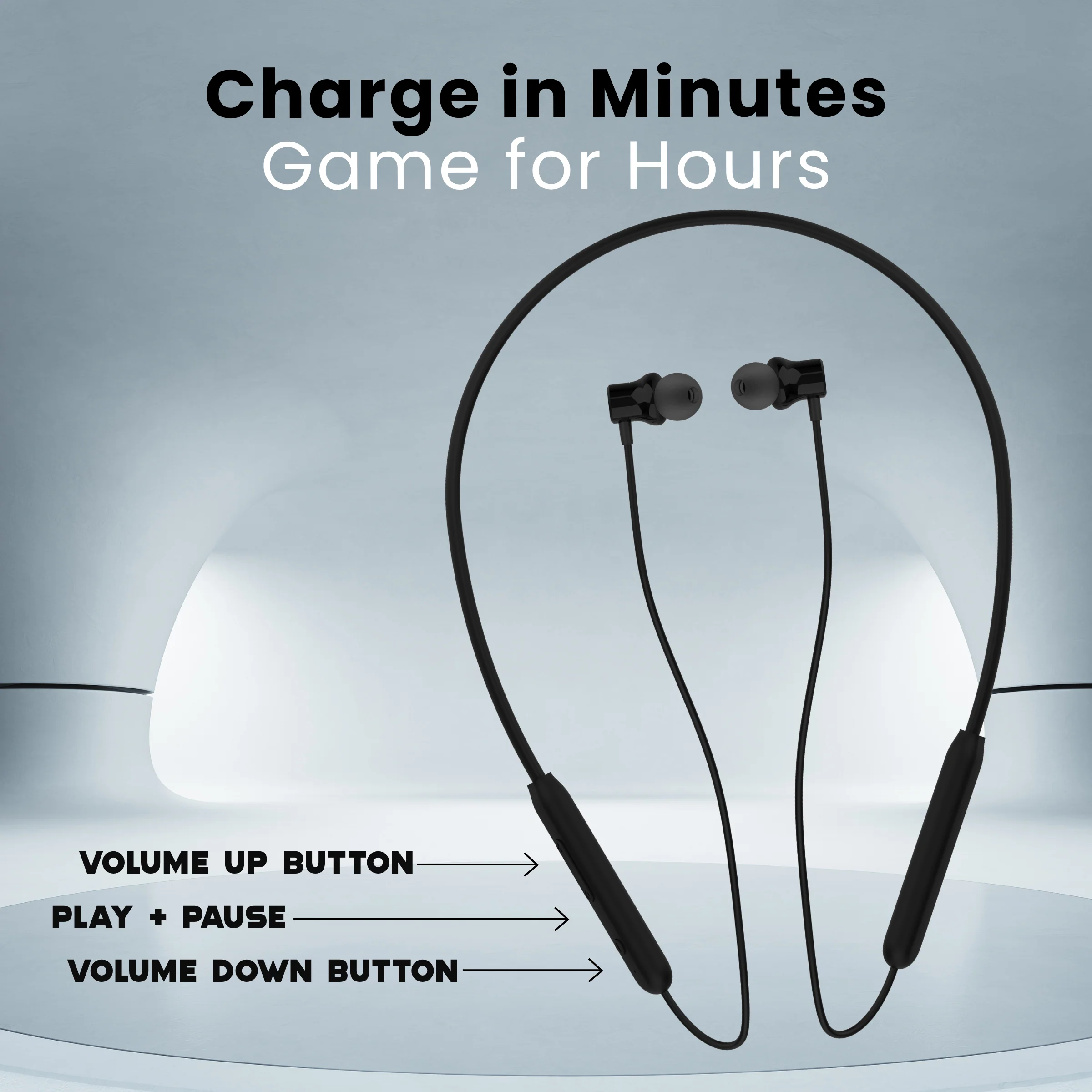 Digimate Gabbar 24Hours Playtime Wireless Bluetooth Neckband, Bluetooth 5.1, Fast Type-C Charging With Mic & Voice Assistant, IPX2 Waterproof (DG-NB-1011, Black) - Image 7