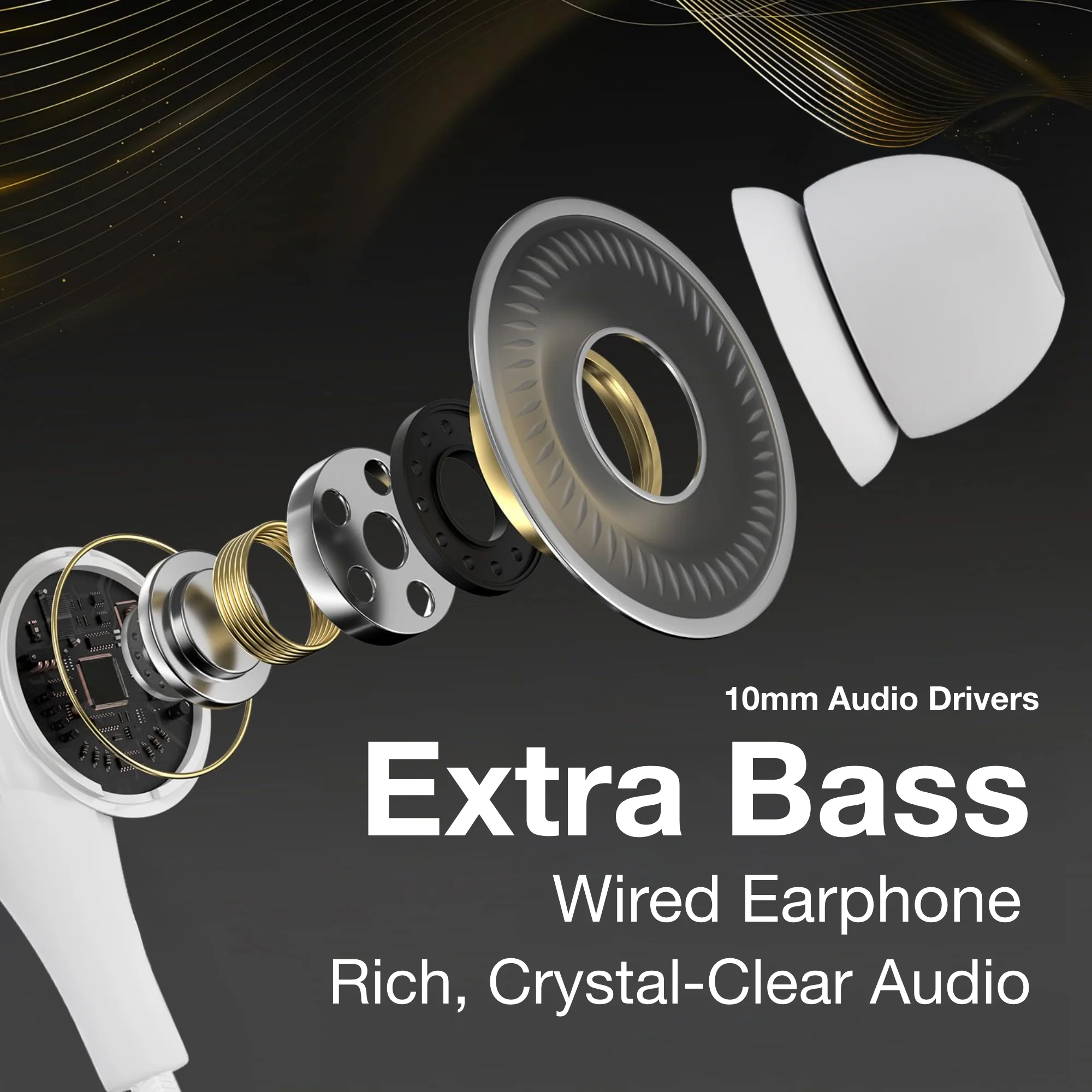 Digimate Jackbeat Wired Earphones with 3.5mm Jack, Tangle-Free Cable & In-Line Mic (DG-HF-1001, White) - Image 2