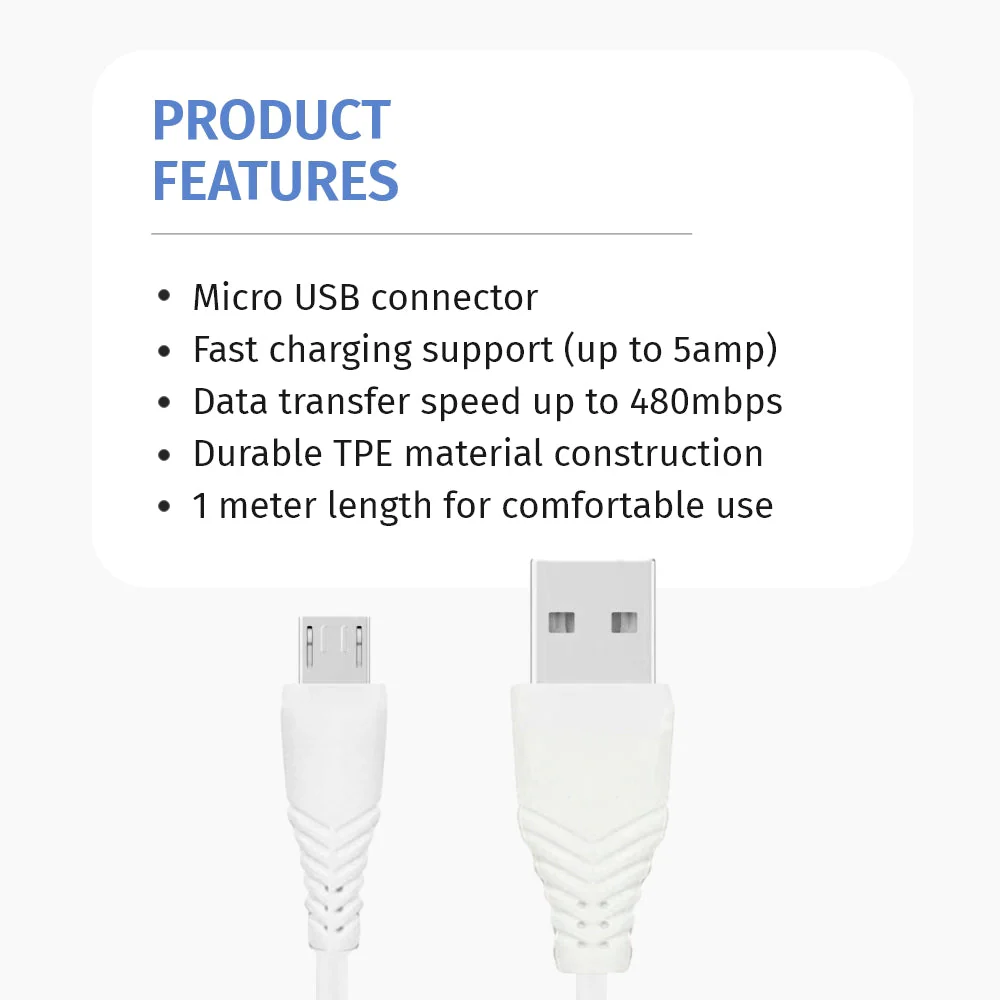 DIGIMATE Micro USB Cable With 5 AMP Output For Charging & Data Transfer (DG-TCC-1001, White) - Image 5