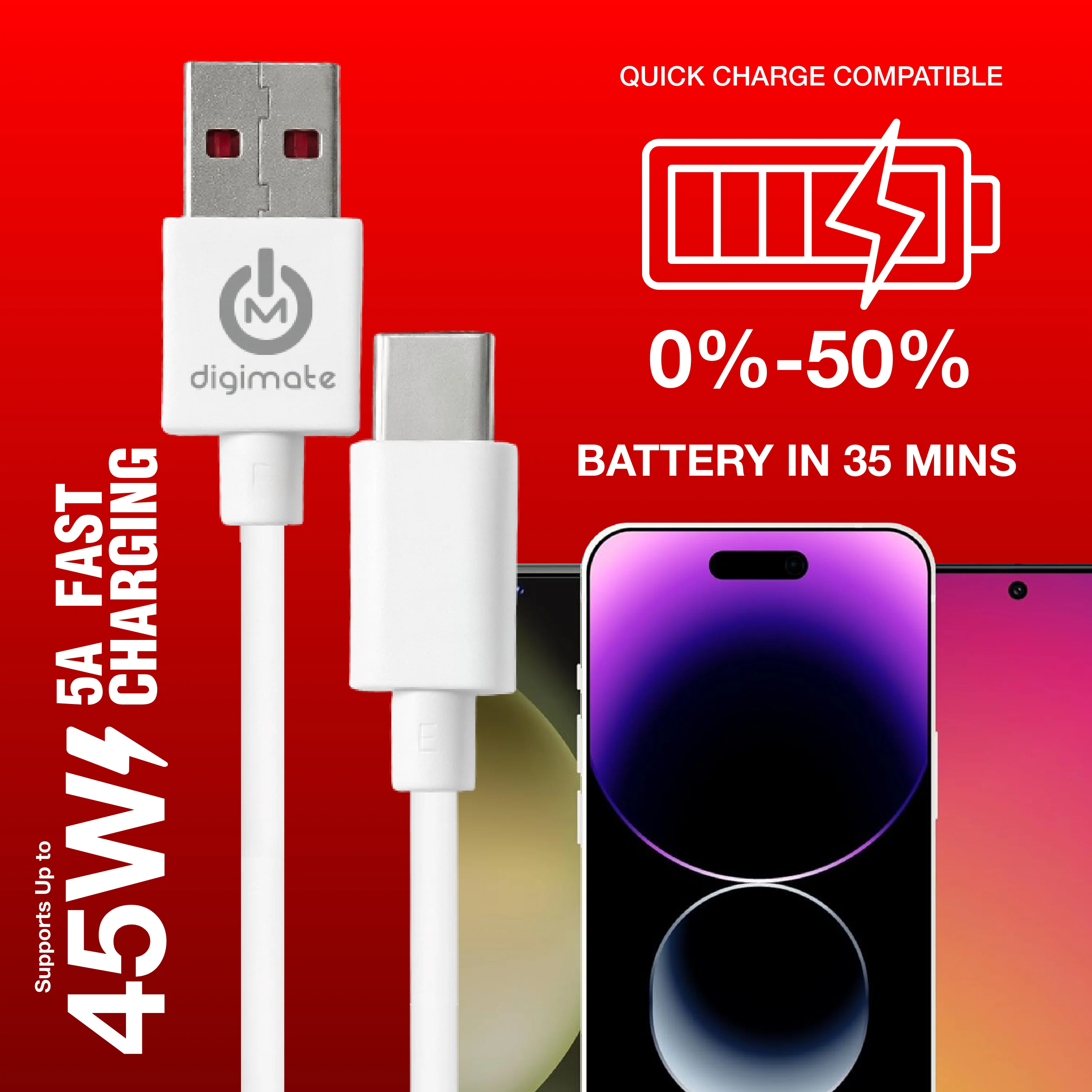 Digimate Raftarr USB to Type-C Fast Charging Cable, Up to 45W Support, TPE Tangle-Free Design (DG-DC-RAFTAAR-01-Type-C) - Image 4