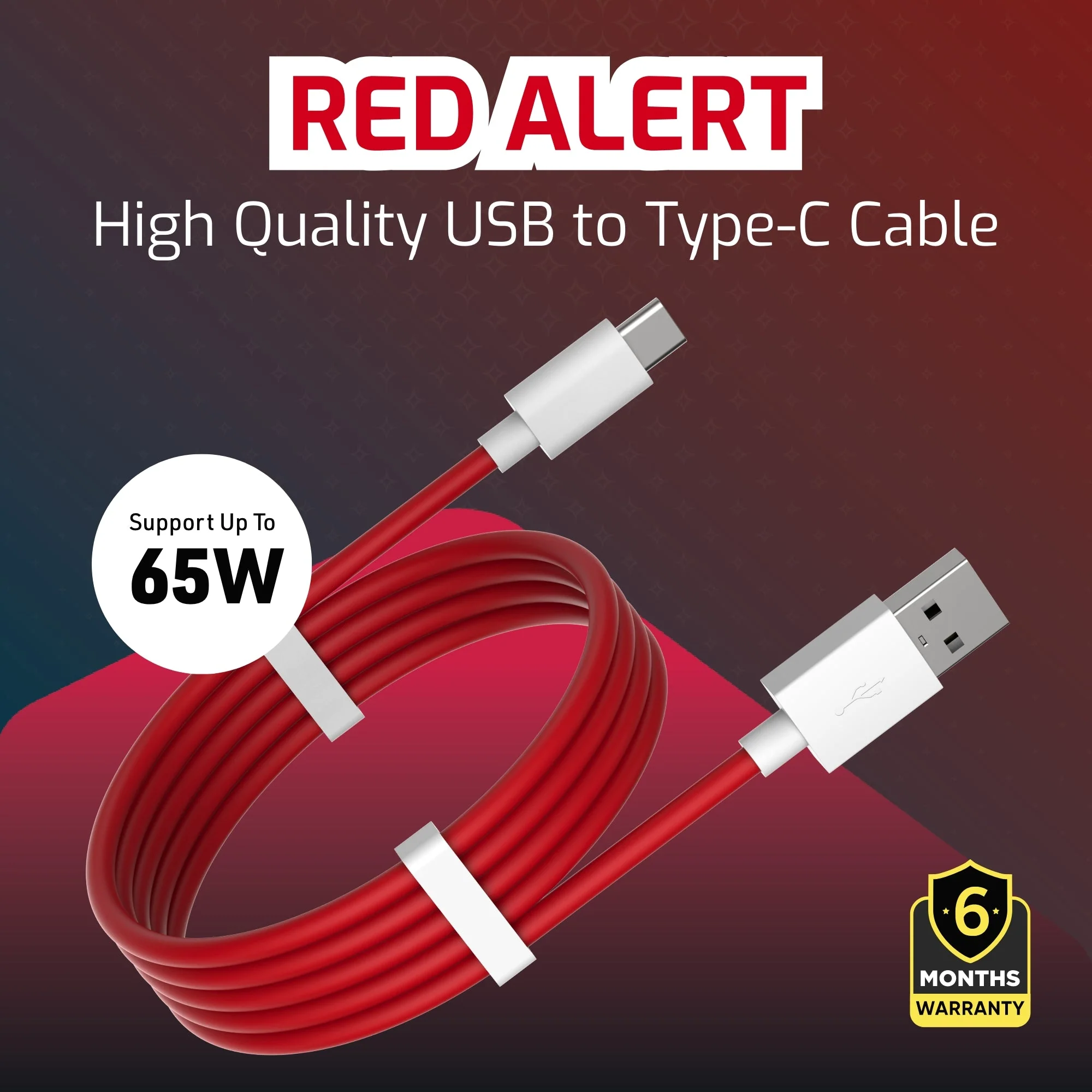 Digimate Red Alert Hight Quality USB to Type C, Support Upto 65 Fast Charging Cable (DG-DC-C-RD-1003, Red) - Image 8