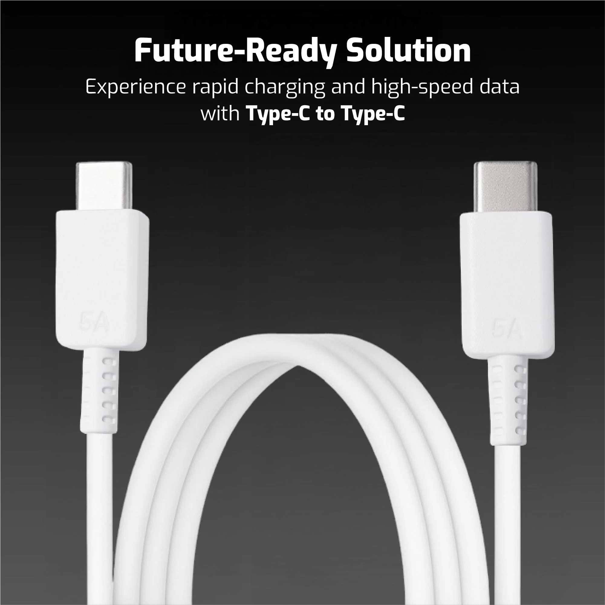 Digimate Type-C to Type-C Super Fast Charging Data Cable, 5A, 65W Support, TPE Material, White - Image 2