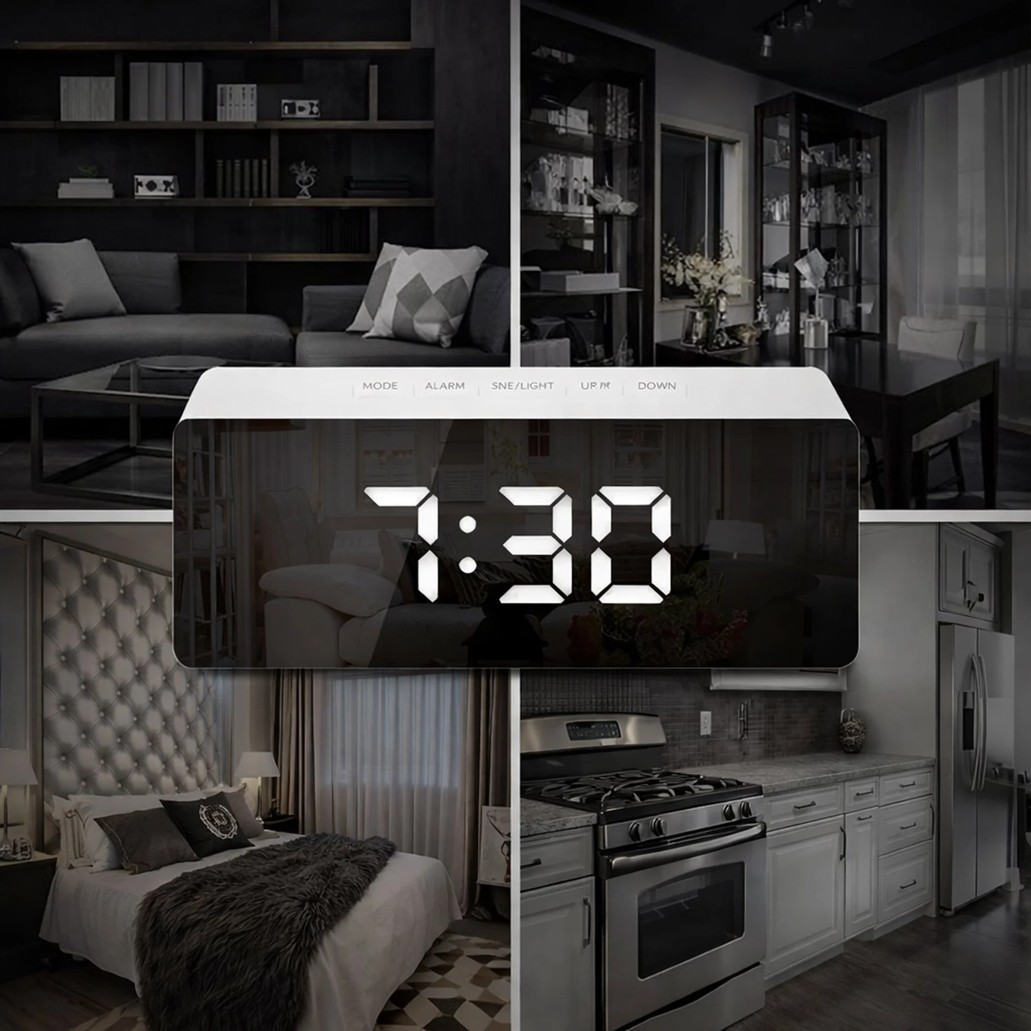 Digital Mirror Alarm Clock | Smart Sensor | Date & Temperature Display - Image 3