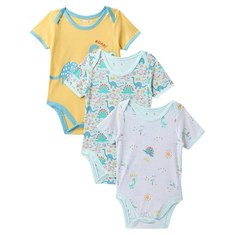 Dino Print Baby Boy Romper (Pack Of 3)