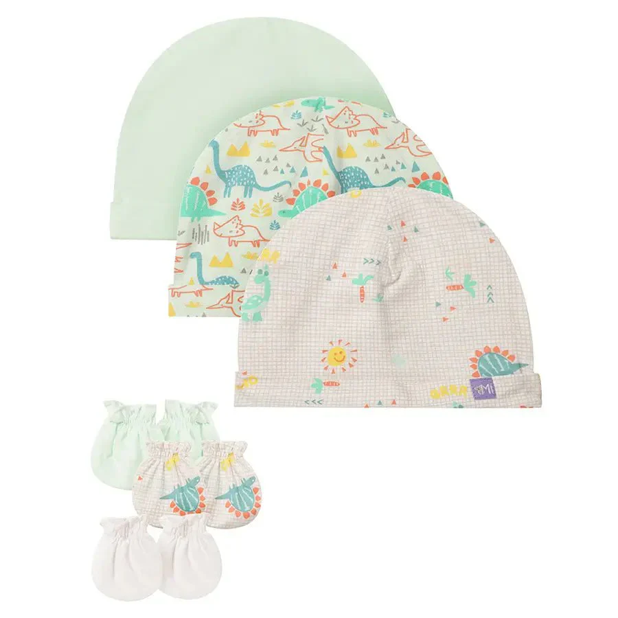 Dino Print Infant Cap & Mitten Set (Set Of 3)