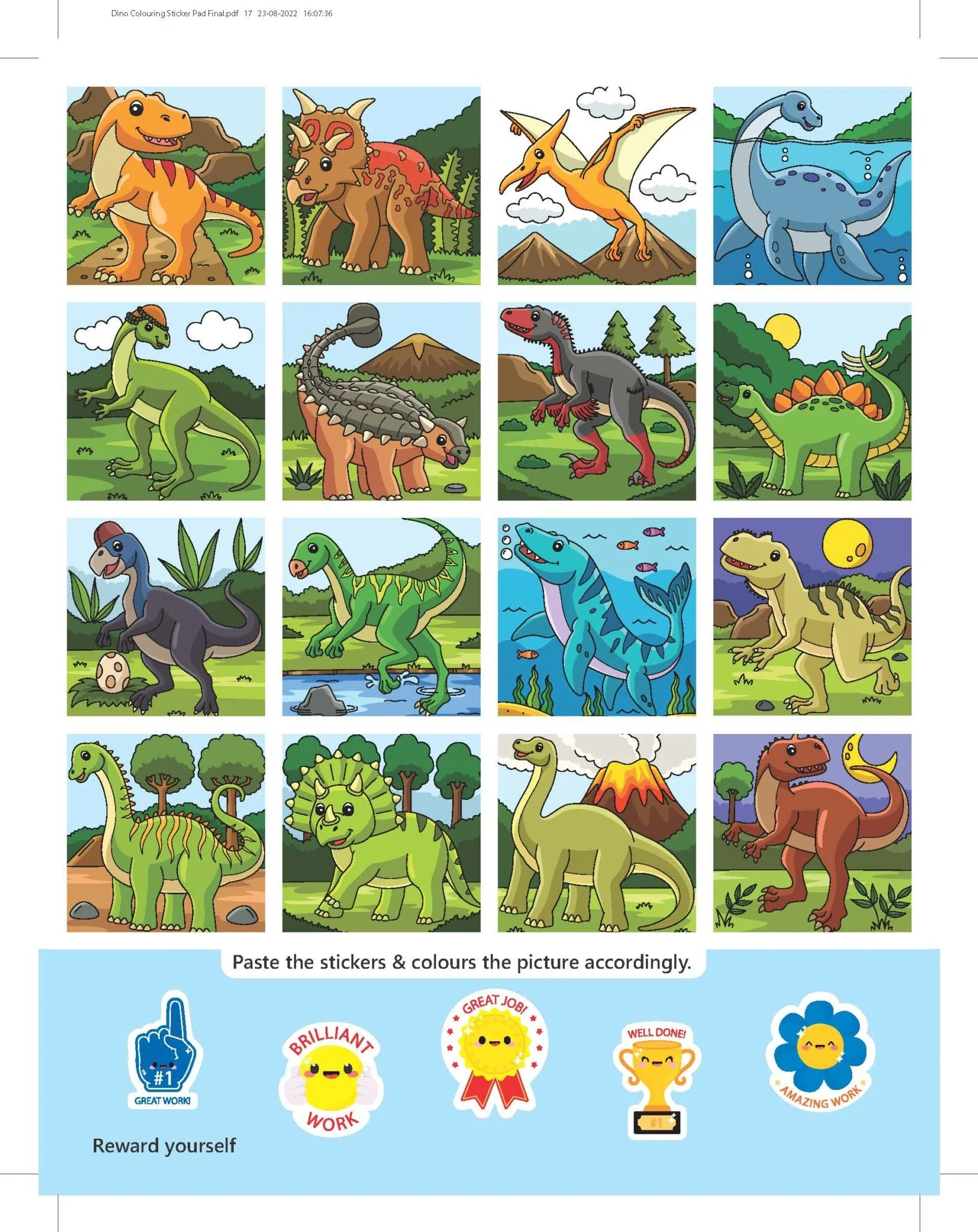 Dinosaurs- It's Colour time with Stickers - Image 8