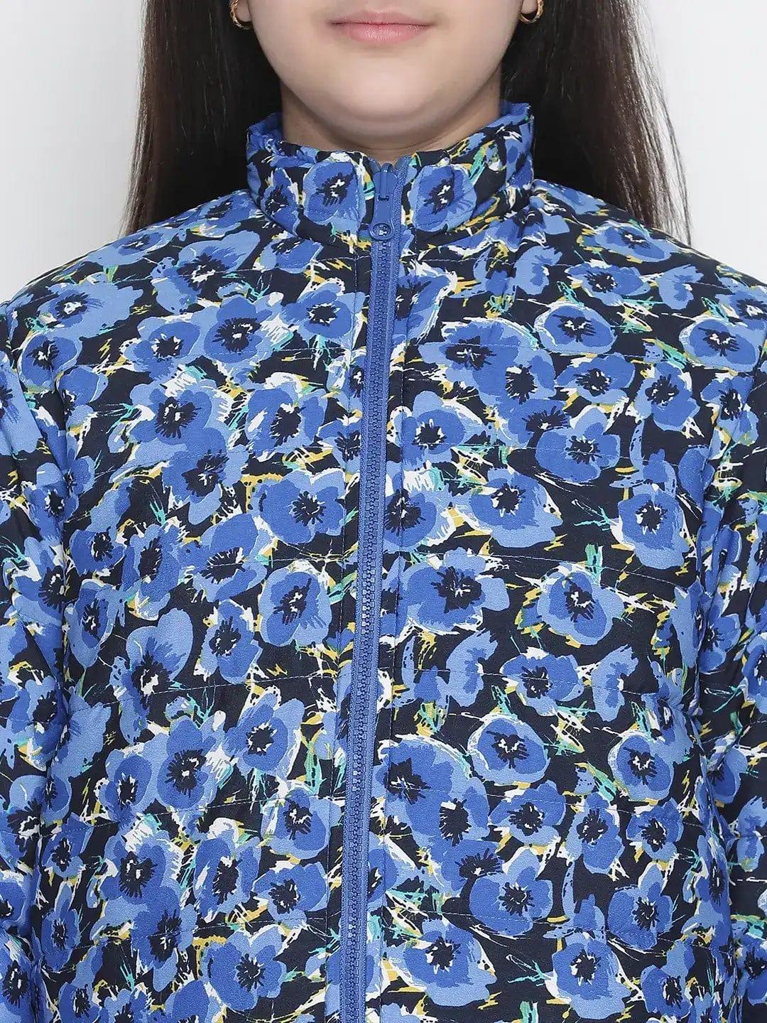 Diva Blue Floral Printed Reversible Quilted Girl Jacket - Image 5