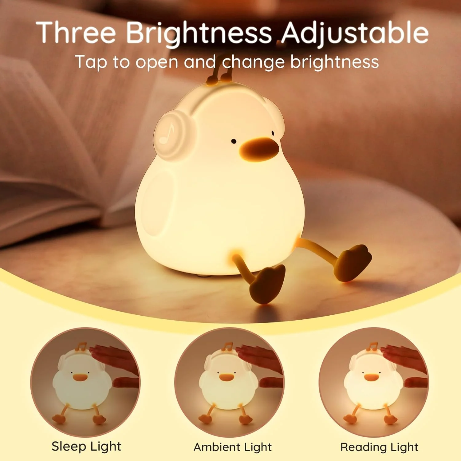 DJDuck: Adorable Silicone Duck with Headphones LED Lamp – Dimmable, Rechargeable Kawaii Room Decor - Image 4