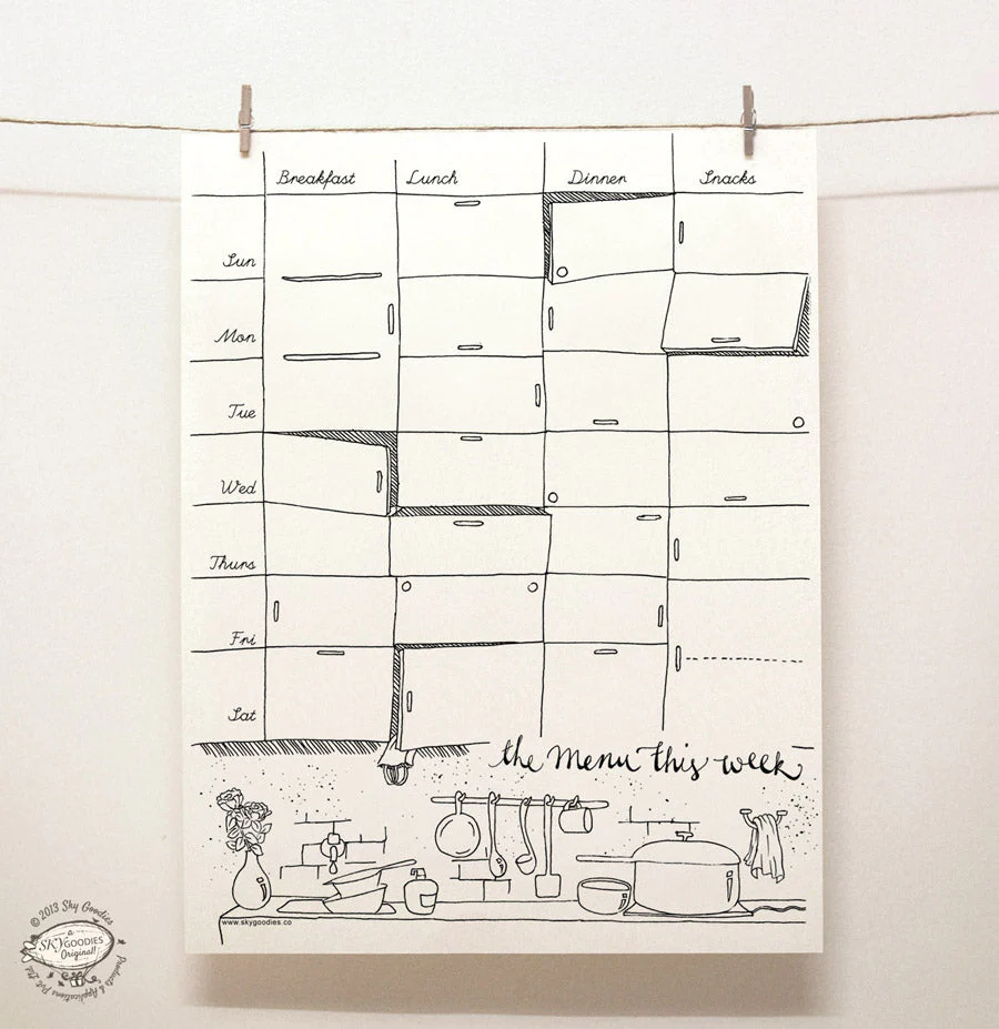 Doodle Weekly Menu Planners and Fridge Magnet Set