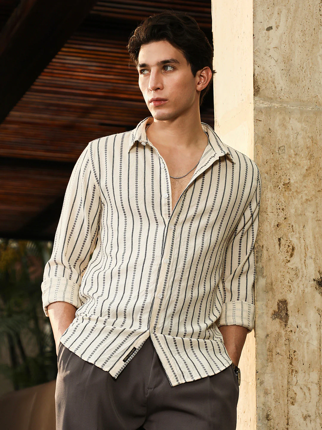 Dotted-Stripe Jacquard Shirt - Image 2