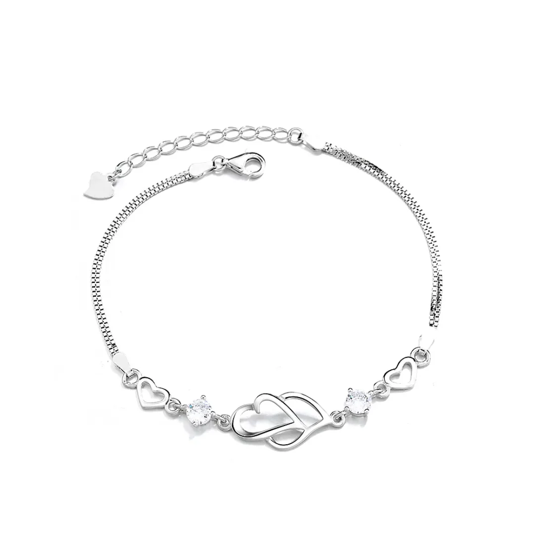 Double Heart Shape Silver Plated Cz Crystal Bracelet, Gift For Loved One, Valentine'S Day Gift - Image 12