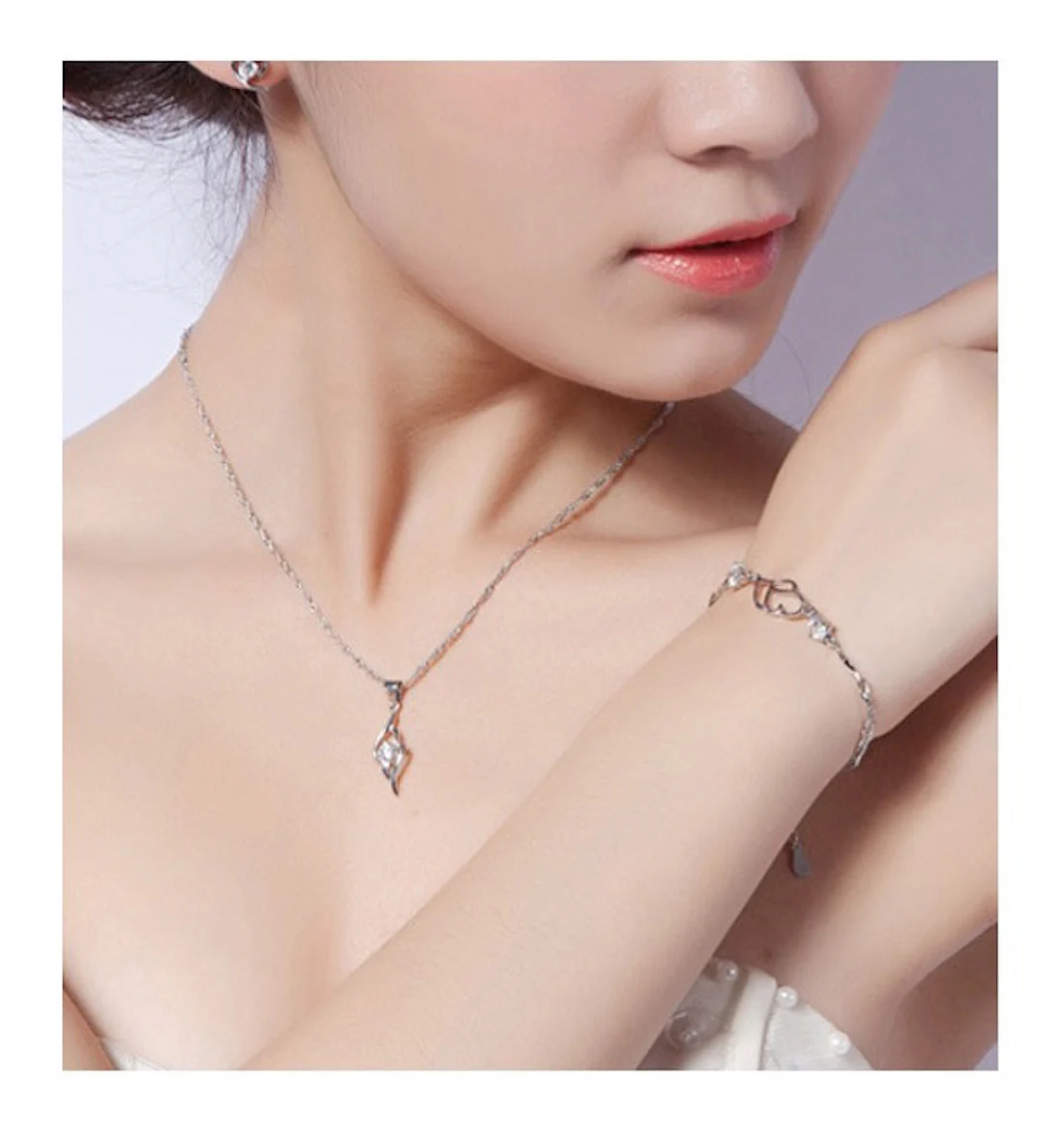 Double Heart Shape Silver Plated Cz Crystal Bracelet, Gift For Loved One, Valentine'S Day Gift - Image 2