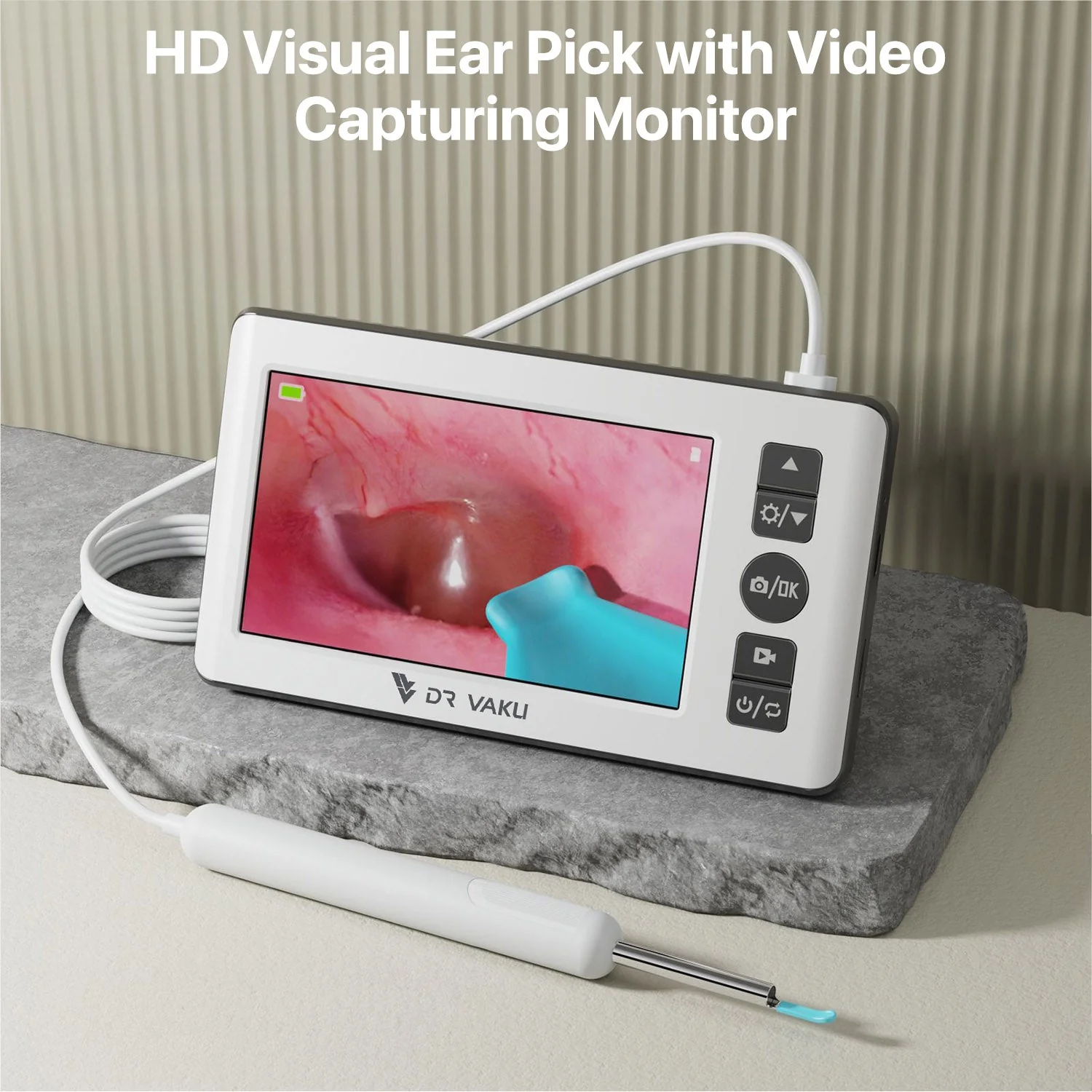 DR VAKU ® ENTSIGHT Plus Digital Otoscope Smart Ear Cleaner Inspection Kit with Wired Display Screen HD Camera 6 LED Lights for Nose, Throat, Dental, Skin Video Recording Monitor + 9 Silicone Tips Free - Image 5