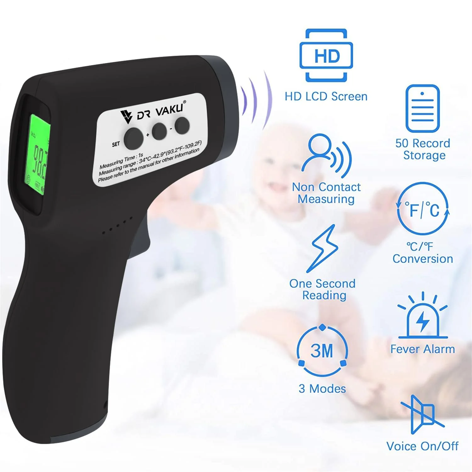 DR VAKU ® Infrared Digital Temperature Gun, Resolution Infrared Thermometer, Multi-Purpose, Wide Range, Non-Contact [With Free Battery] - Image 13