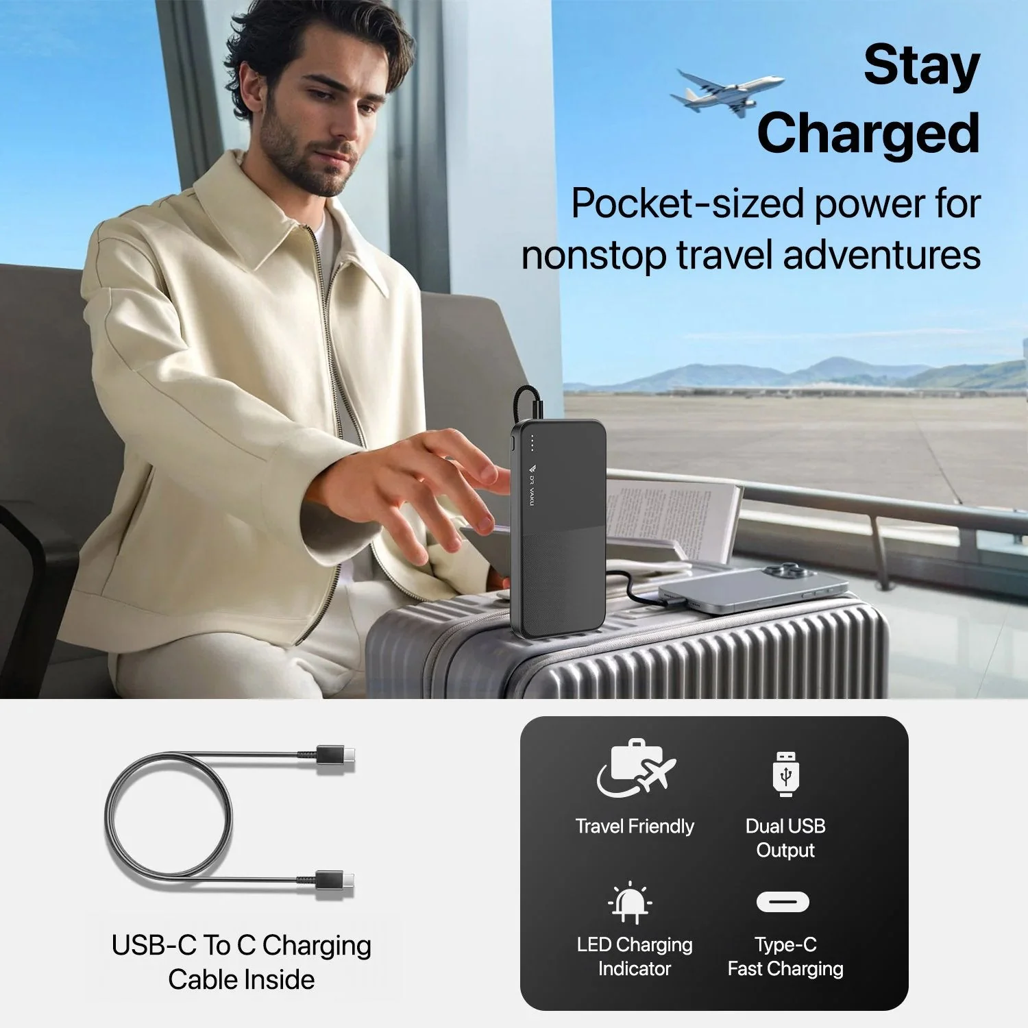 Dr Vaku ® OBIVION 10000mAh Power Bank 12W Dual USB Fast Charge | Type-C & Micro-USB Input | Ultra-Compact & Portable - Image 9